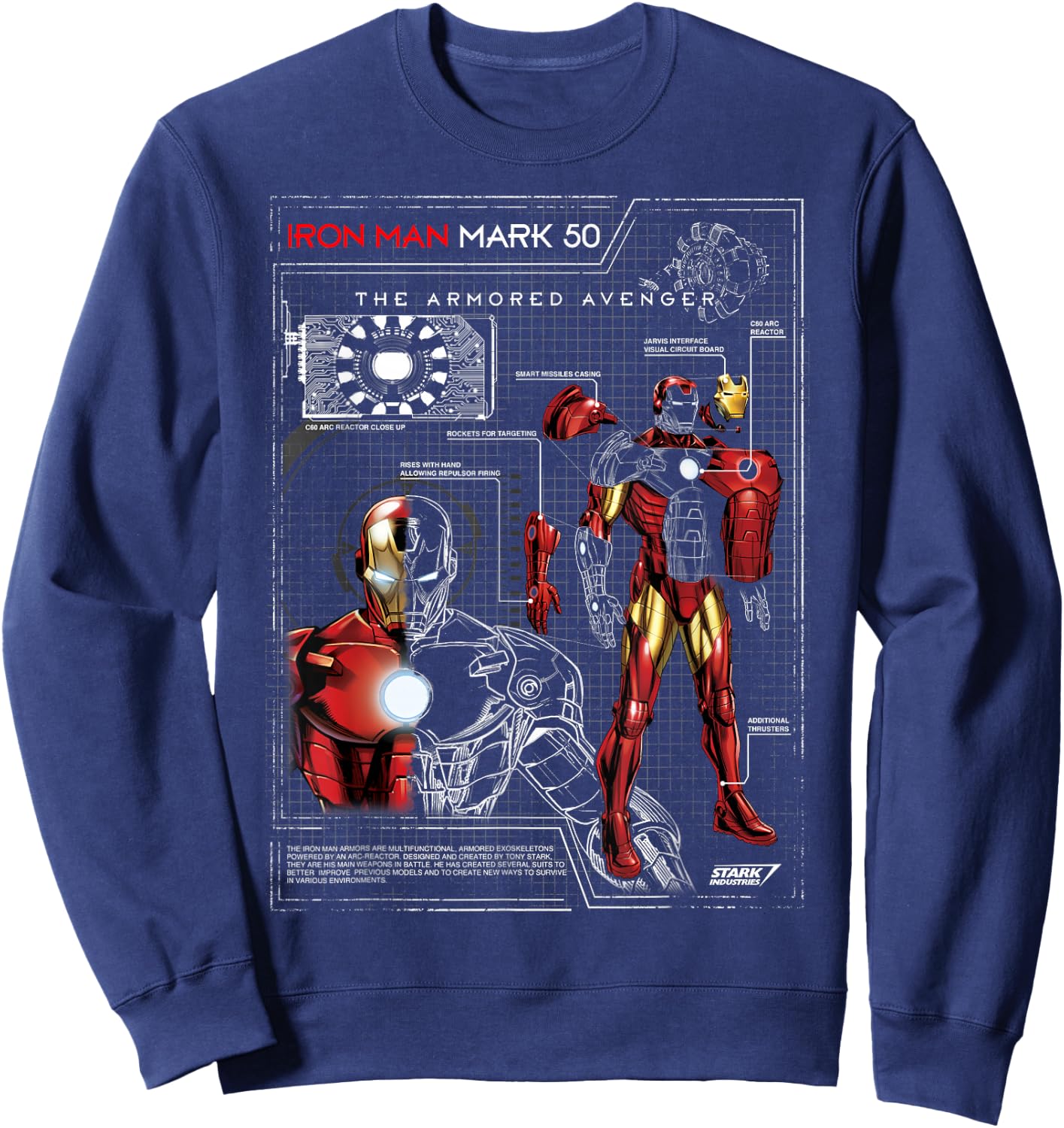 Iron Man Armor Plated Suit Blue Print Schematic Sweatshirt - Sweatshirt | Navy