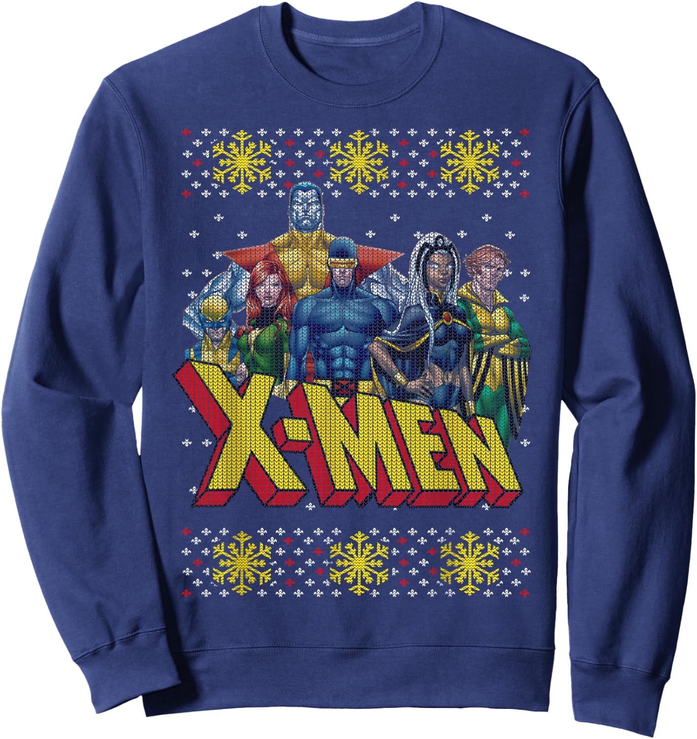 Marvel X-Men Group Ugly Christmas Sweater Graphic Sweatshirt - Sweatshirt | Navy