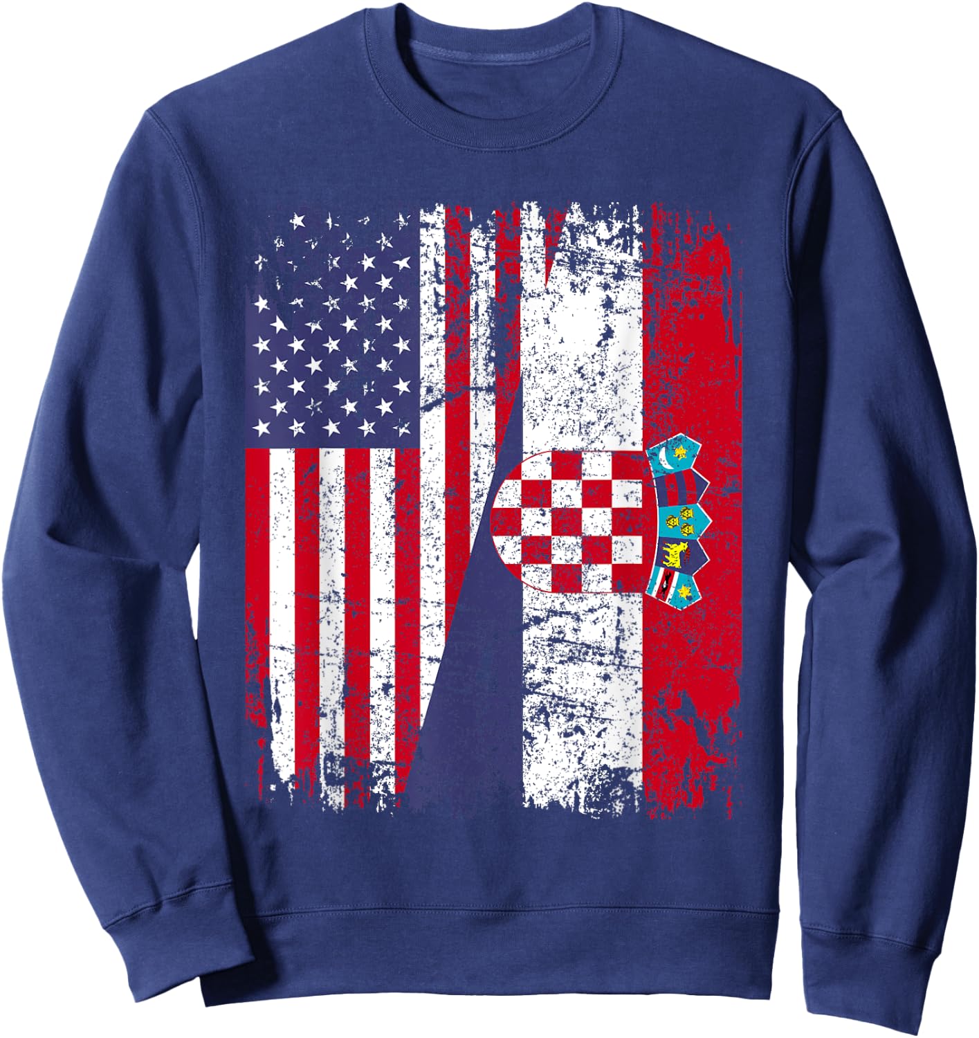 CROATIAN ROOTS | Half American Flag | CROATIA Sweatshirt - Sweatshirt | Navy