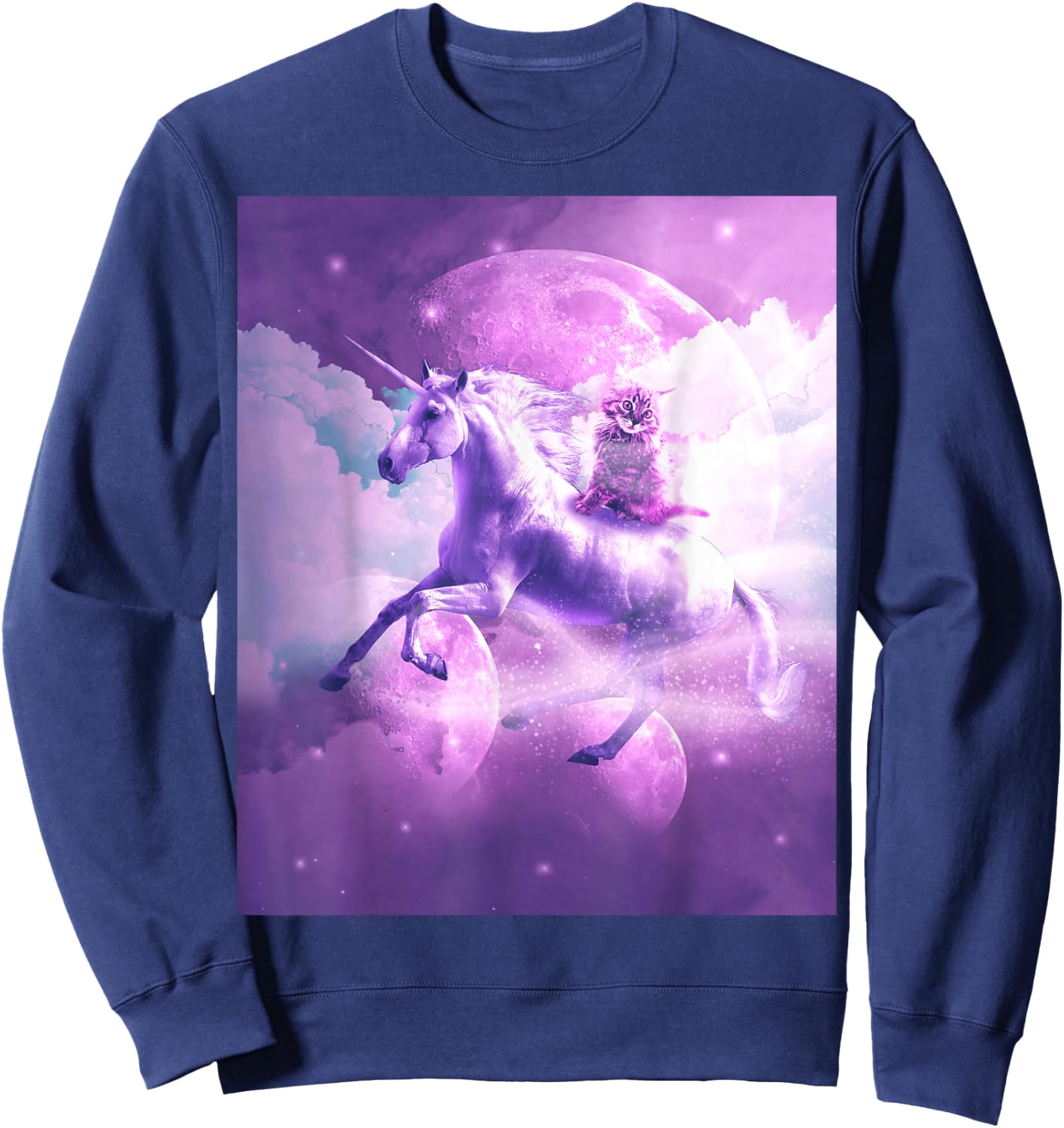 Kitty Cat Riding On Flying Space Galaxy Unicorn Sweatshirt - Sweatshirt | Navy