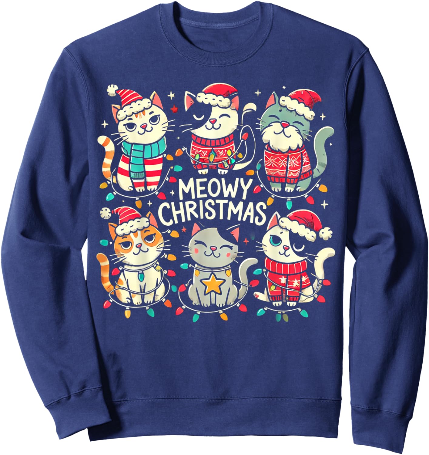 Cute Christmas Cats in Festive Outfits Design with Holiday Sweatshirt - Sweatshirt | Navy