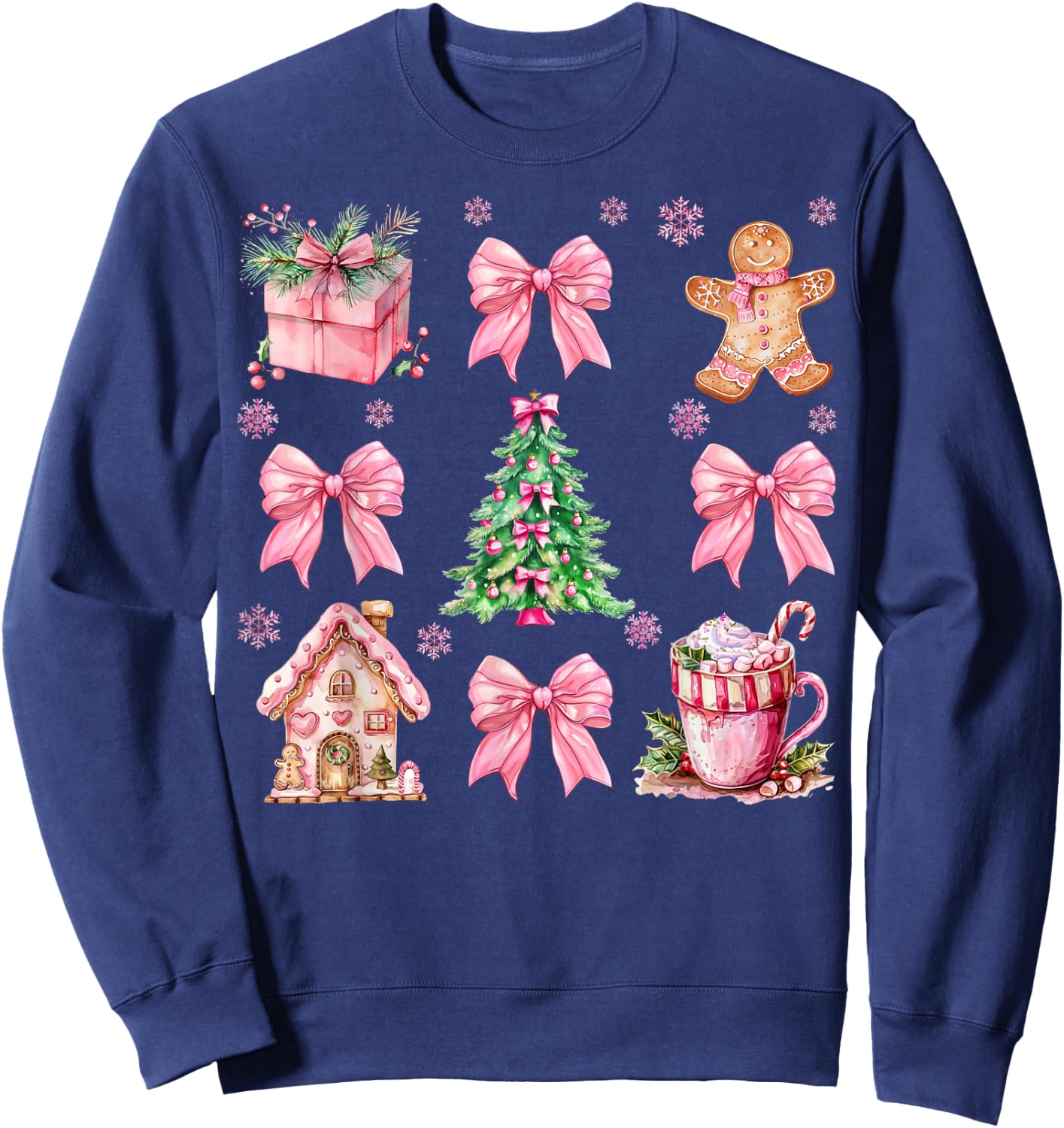 Christmas Coquette Bow Pink Gingerbread Xmas Girls Holiday Sweatshirt - Sweatshirt | Navy