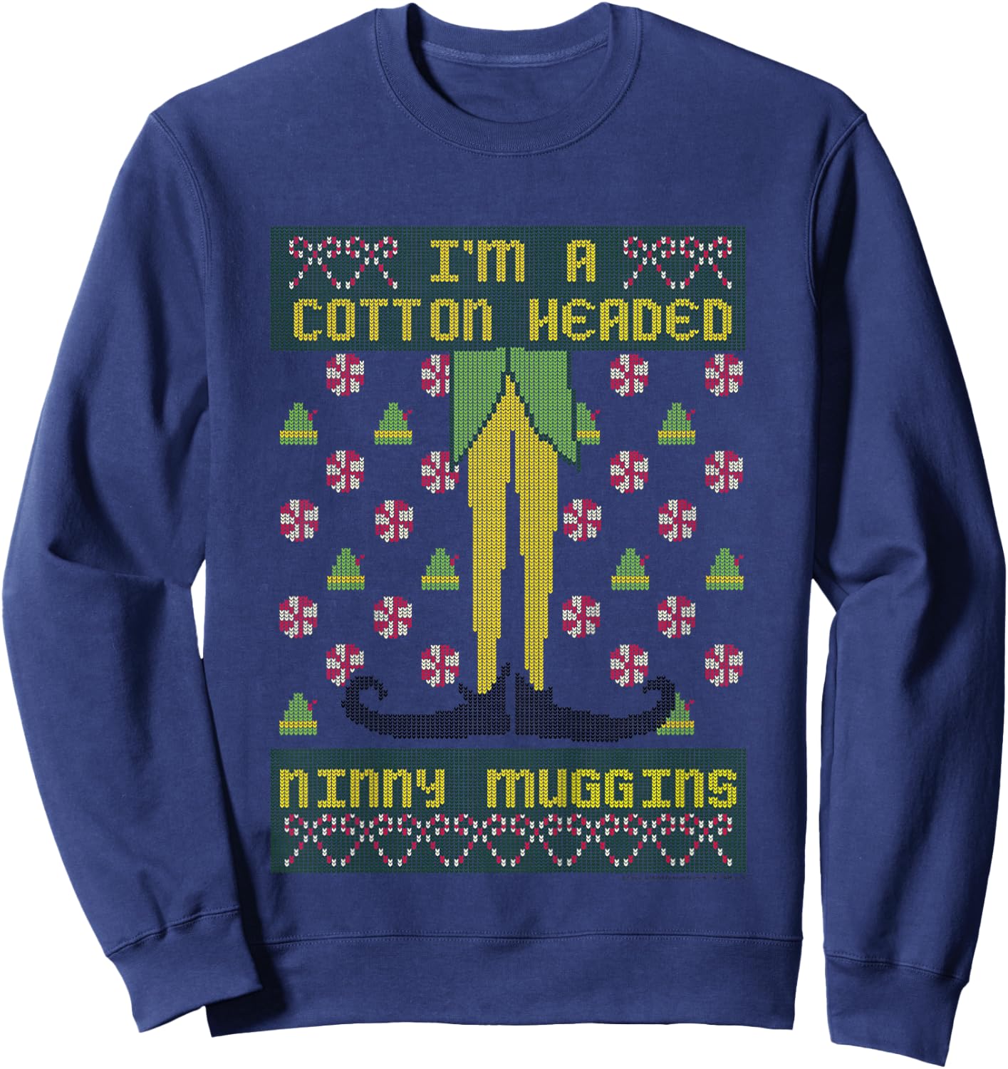 Kids Elf Buddy Cotton Headed Ninny Muggins Holiday Pattern Sweatshirt - Sweatshirt | Navy