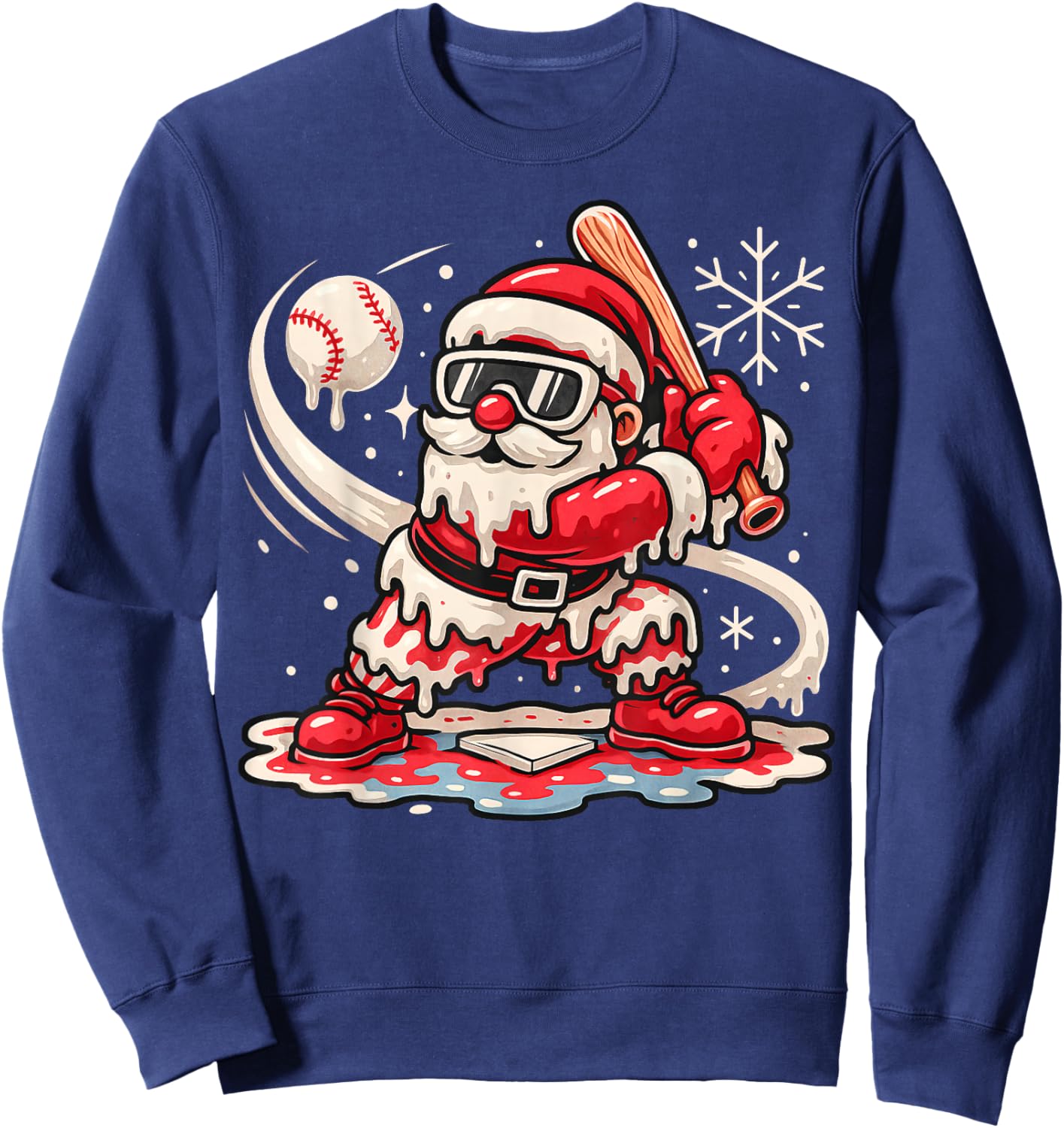 Cute Santa Claus Playing Baseball Drip Boys Kids Christmas Sweatshirt - Sweatshirt | Navy