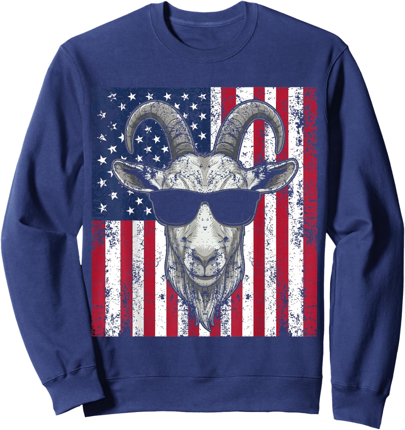 USA American Flag Patriotic Goat Sunglasses Graphic Sweatshirt - Sweatshirt | Navy