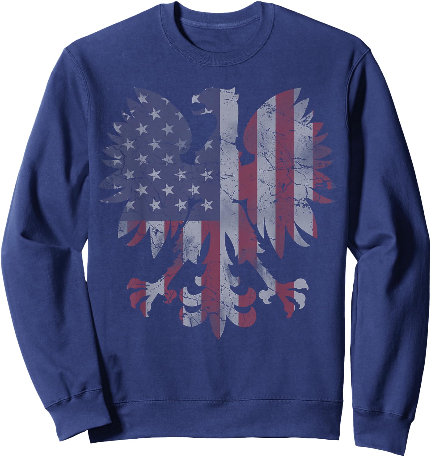 Retro Fade Polish American Flag Eagle Heritage Men Women Sweatshirt - Sweatshirt | Navy