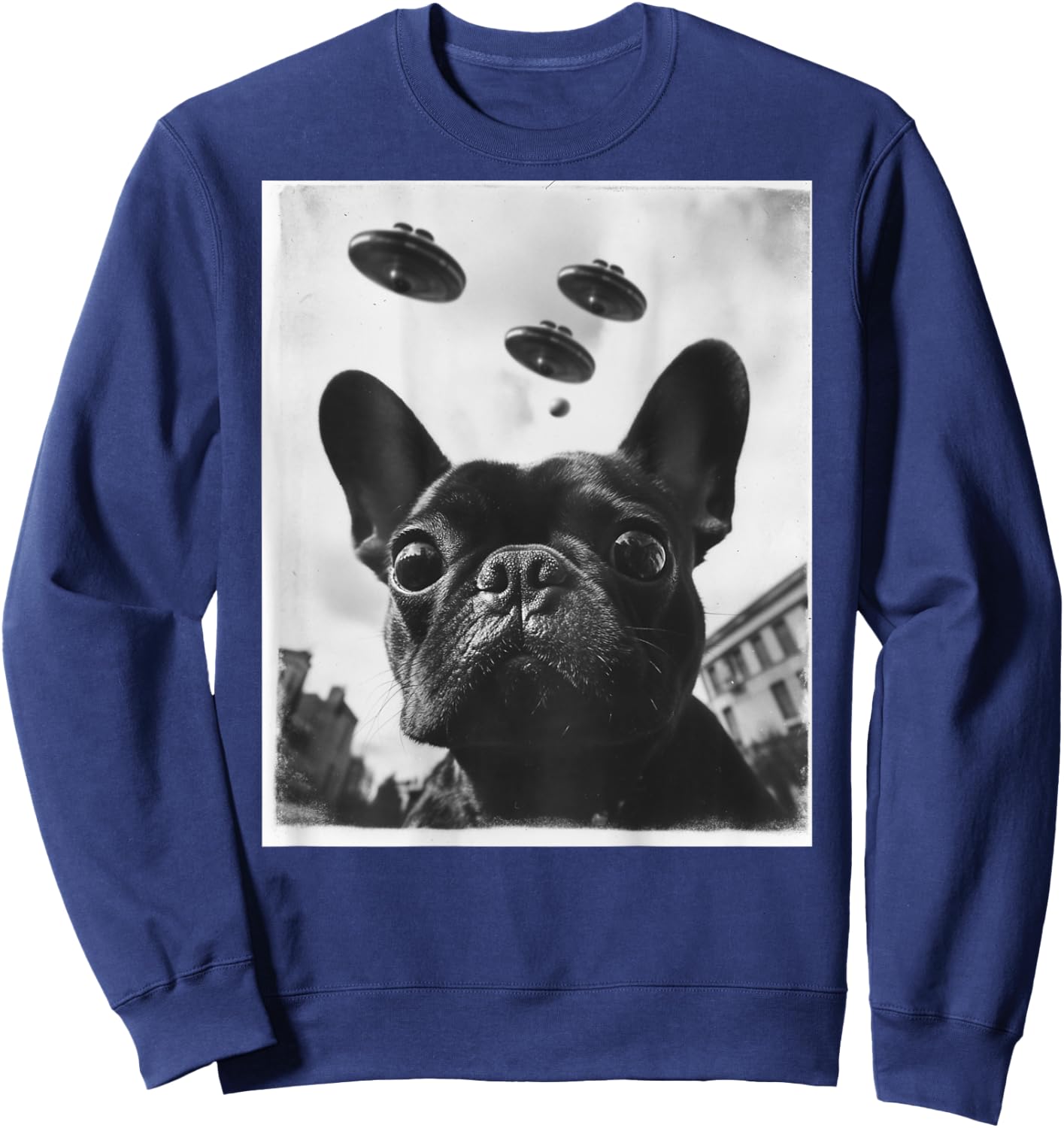 Funny graphic French Bulldog Frenchie UFO Alien Funny weird Sweatshirt - Sweatshirt | Navy