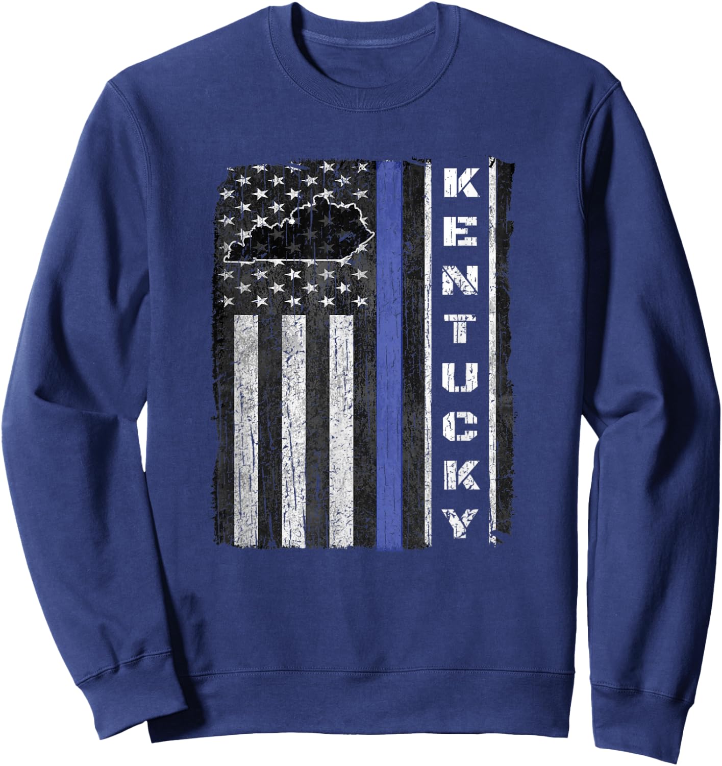 Kentucky Thin Blue Line Police Week USA Flag Gift Dad Cop Sweatshirt - Sweatshirt | Navy
