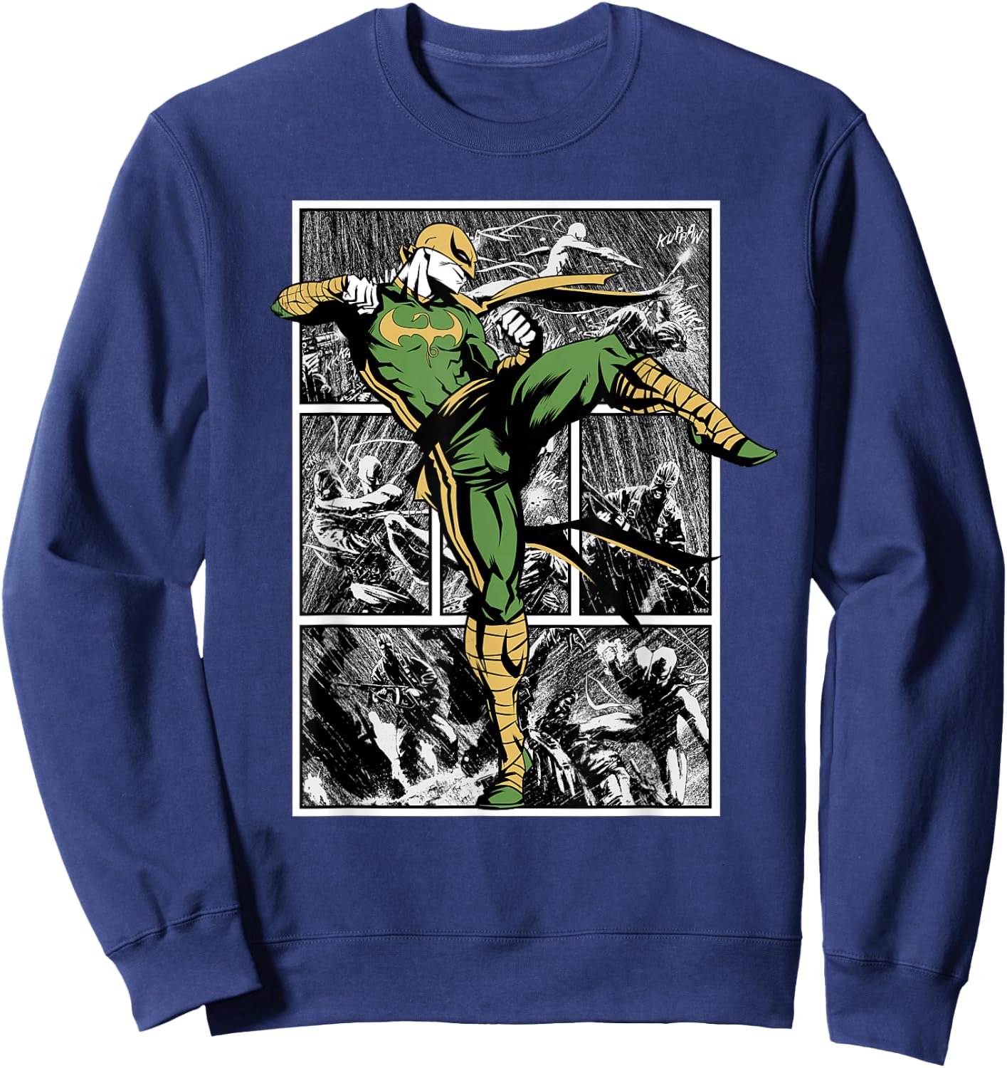 Marvel Comics Retro Classic Iron Fist Rain Battle Panels Sweatshirt - Sweatshirt | Navy