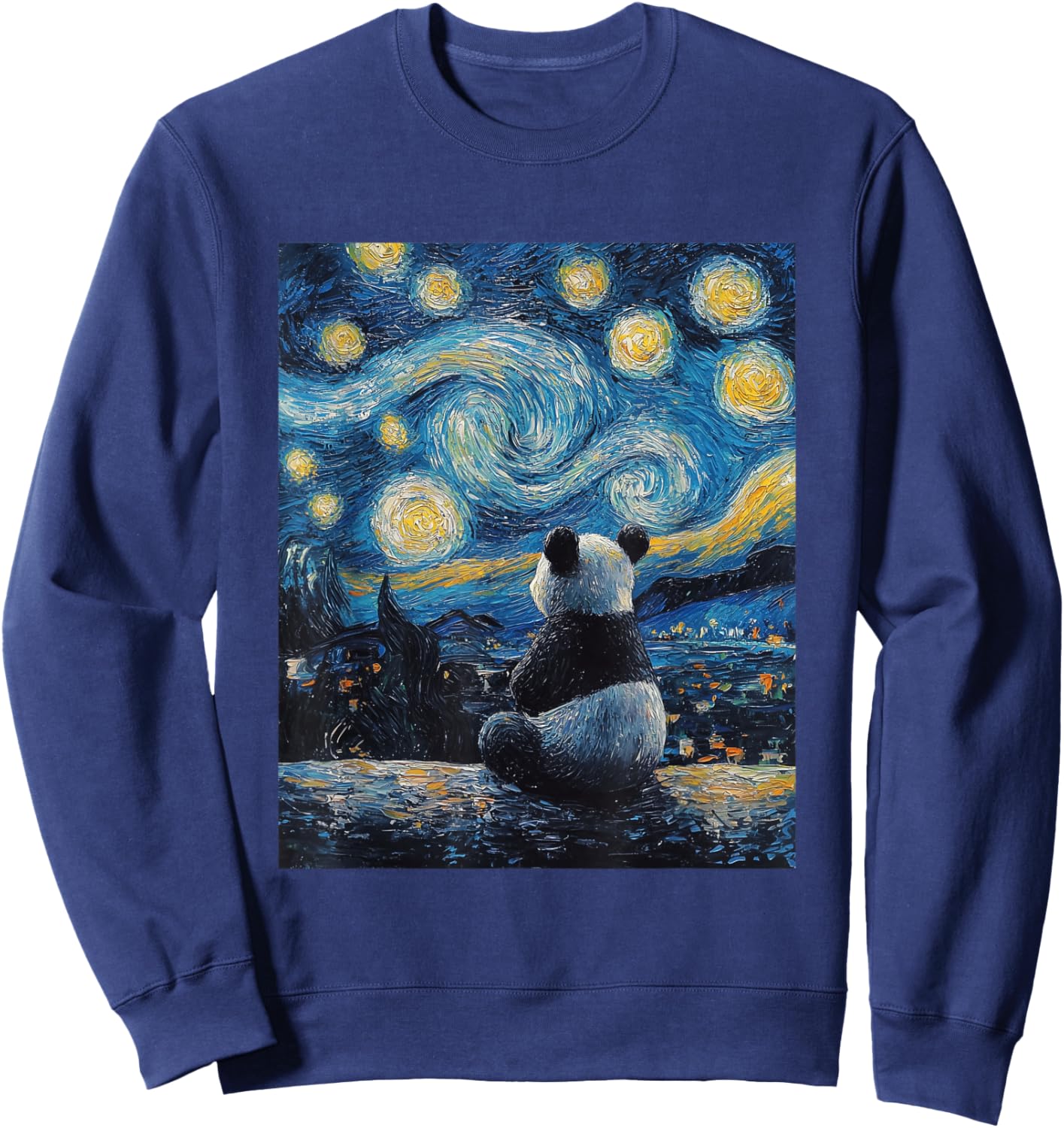 Cute Panda Bear - Van Gogh Style - Starry Night Graphic Sweatshirt - Sweatshirt | Navy