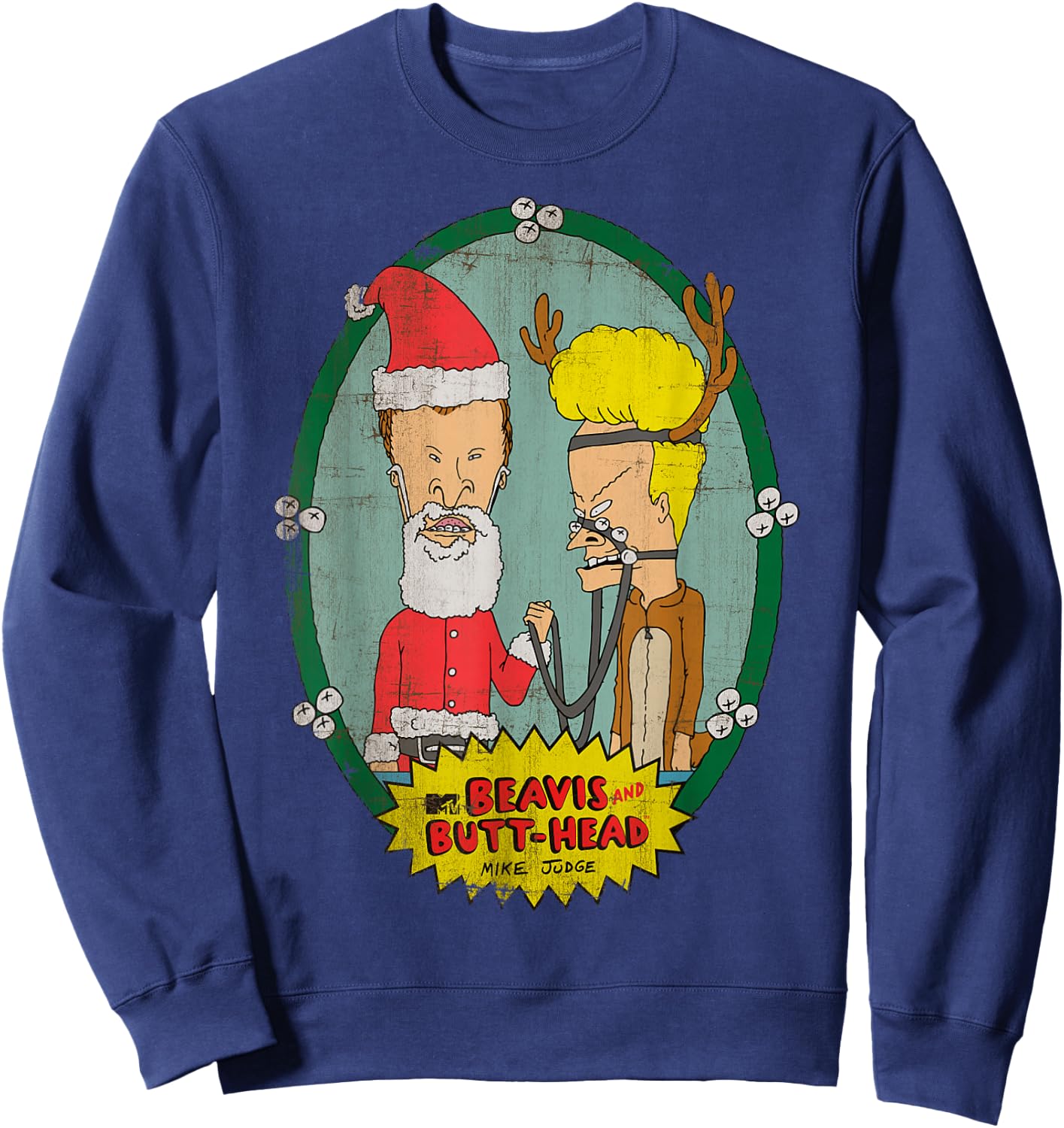 Beavis and Butt-Head Santa Reindeer Christmas Sweatshirt - Sweatshirt | Navy
