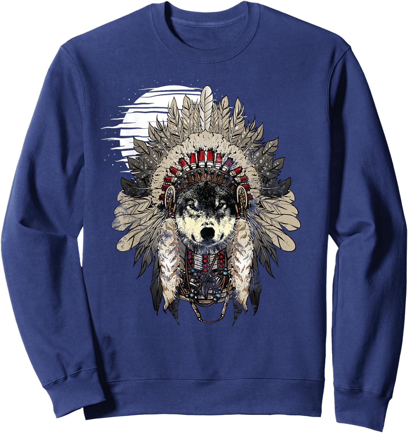 Wolf T Shirt Moon Native American Headdress Wolves Clothing Sweatshirt - Sweatshirt | Navy