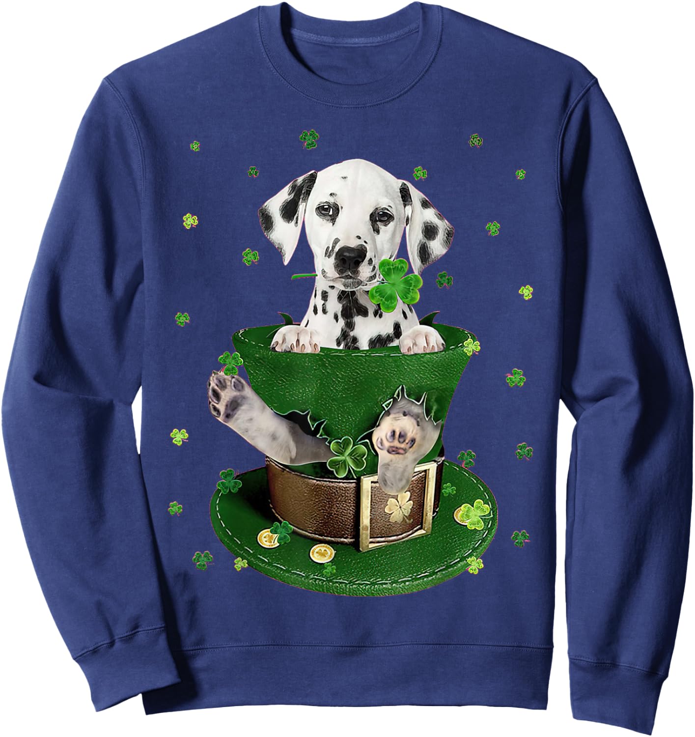St Patrick's Day Leprechaun Dalmatian Dog Shamrock Irish Sweatshirt - Sweatshirt | Navy
