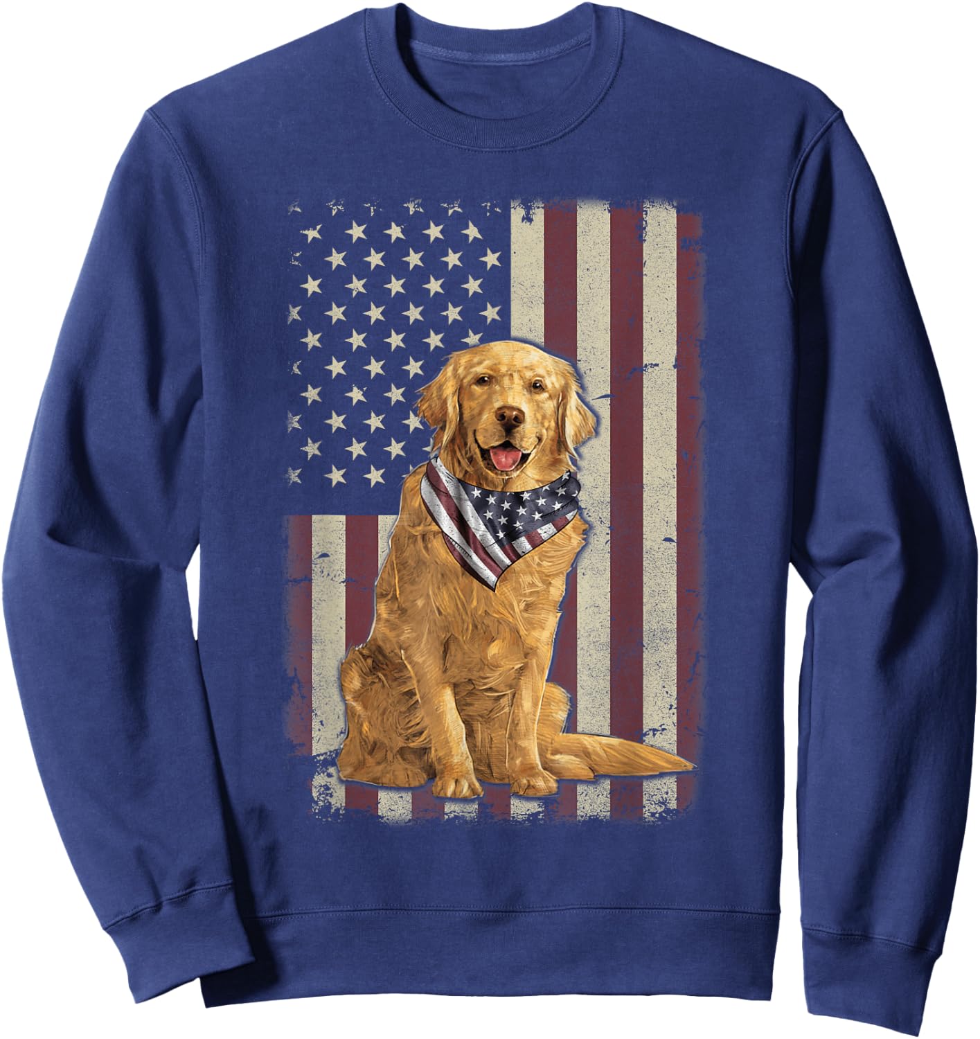 Golden Retriever American Flag Bandana 4th of July Sweatshirt - Sweatshirt | Navy