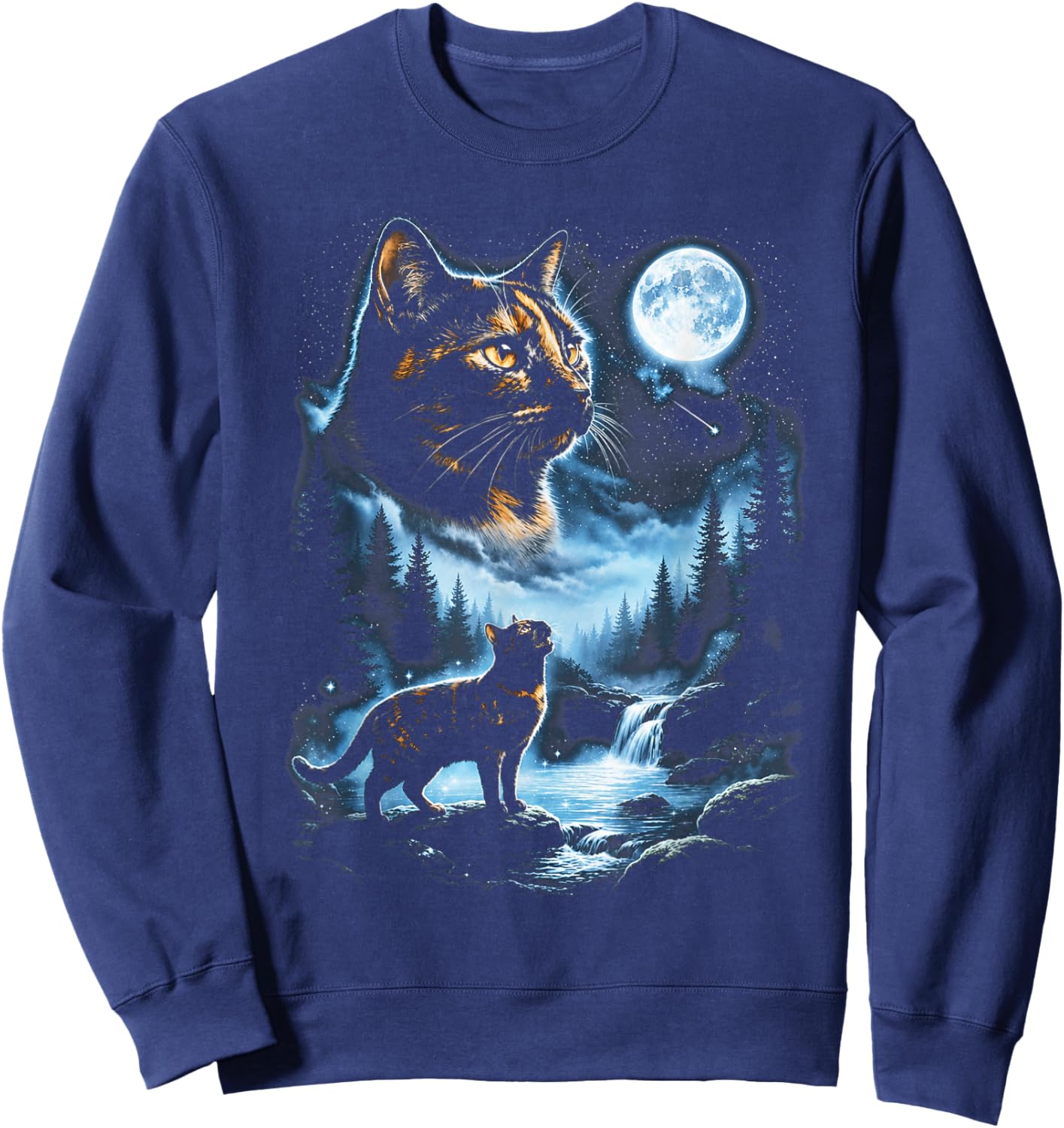 Tortoiseshell Cat Howling At Moon Celestial Parody Design Sweatshirt - Sweatshirt | Navy