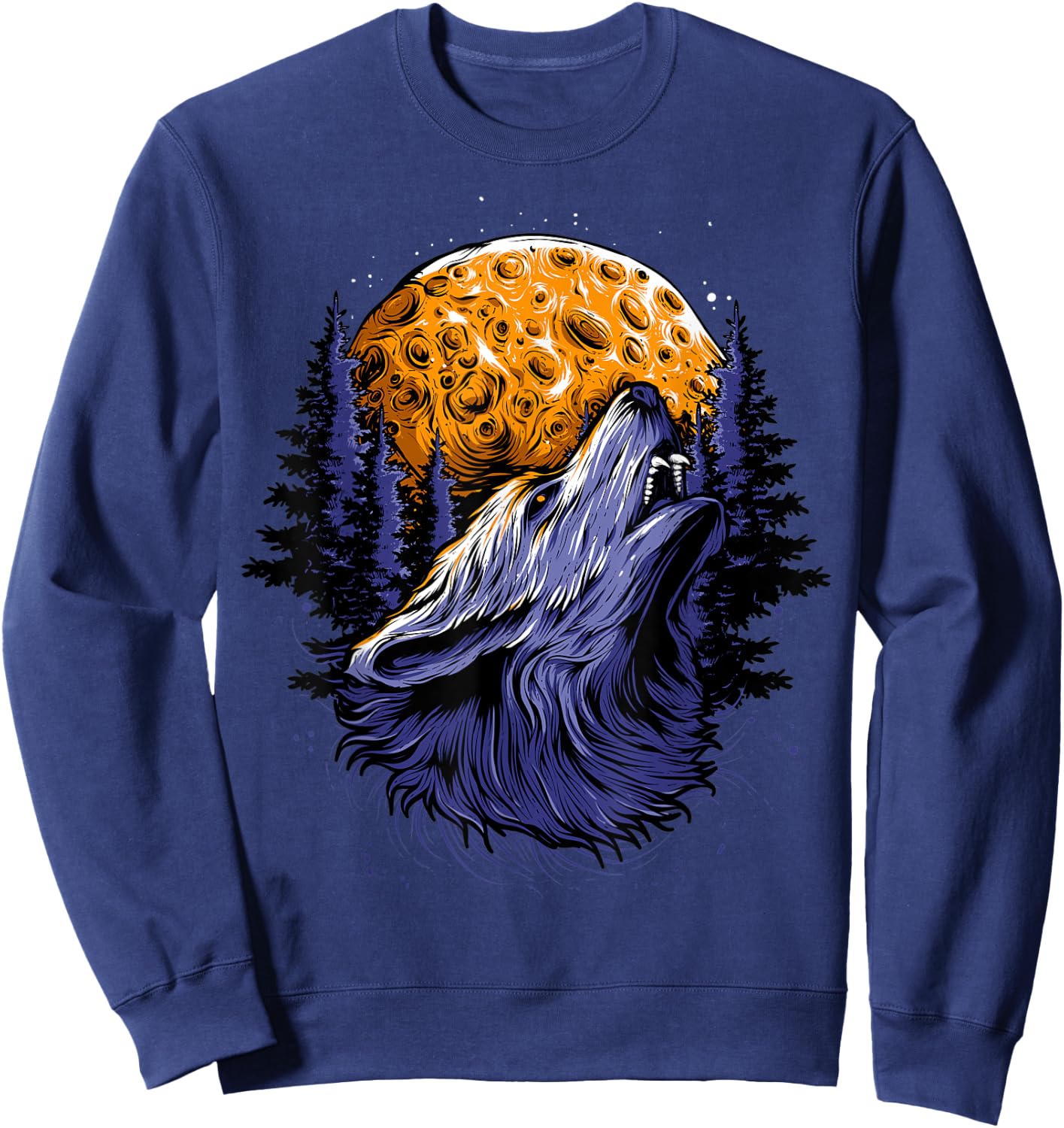 Wolf Howling At Moon Shirt for Girls and Women Vintage Sweatshirt - Sweatshirt | Navy