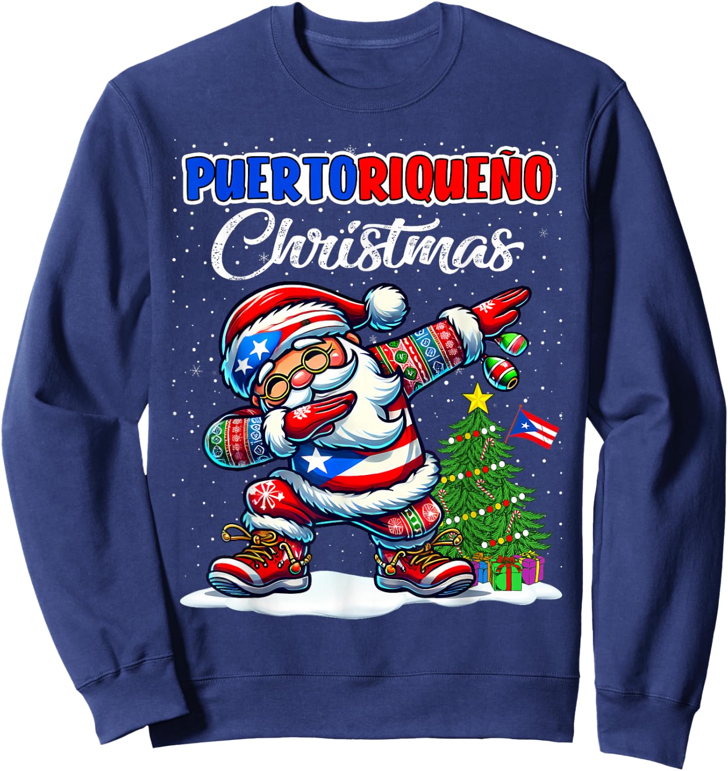 Puerto Rico Dabbing Santa Christmas Puerto Rico Flag for Sweatshirt - Sweatshirt | Navy