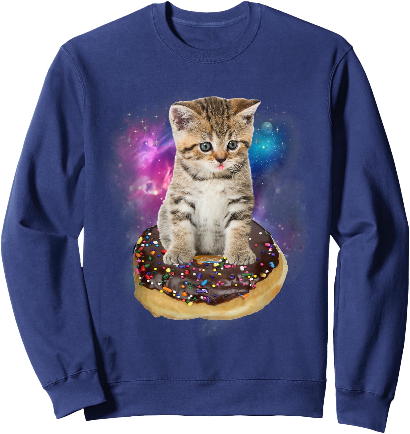 Space Donut Cat Shirt | Flying Kitty Galaxy T Shirt Women Kids Sweatshirt - Sweatshirt | Navy