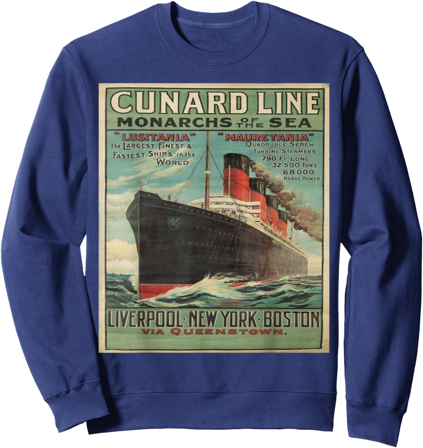 Vintage Cunard Line Poster Cruise Line Ship Sweatshirt - Sweatshirt | Navy