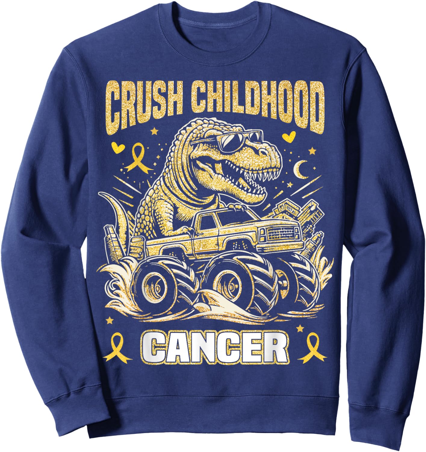 Crush Childhood Cancer Awareness Monster Truck Dinosaur Sweatshirt - Sweatshirt | Navy