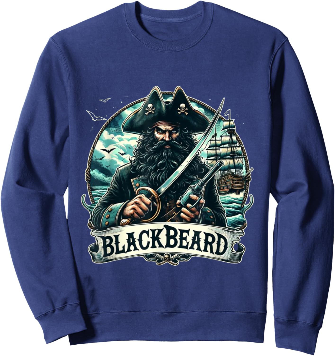 Blackbeard the Pirate youth or adult Sweatshirt - Sweatshirt | Navy