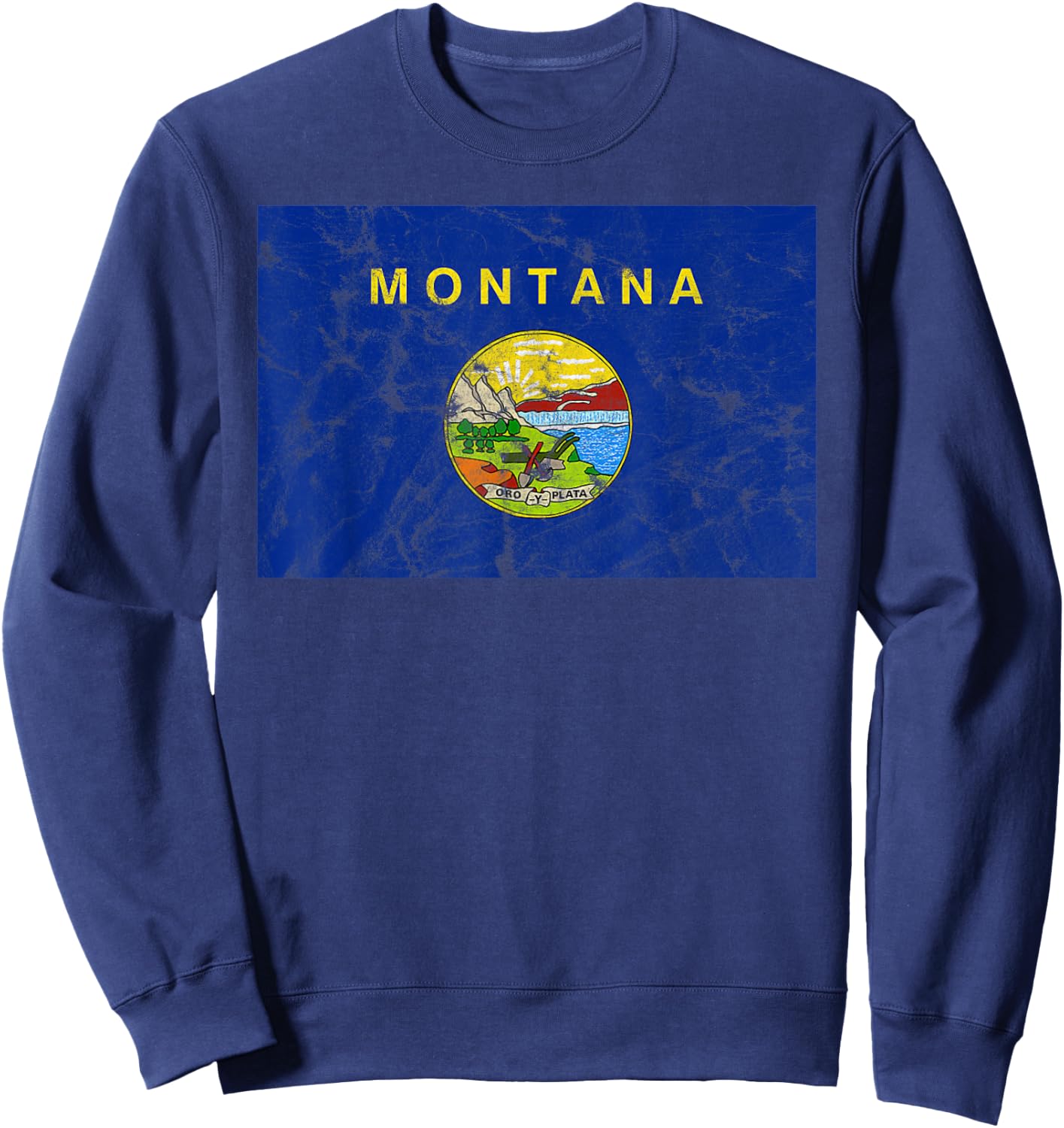 Montana Distressed Flag State Pride Vintage Sweatshirt - Sweatshirt | Navy
