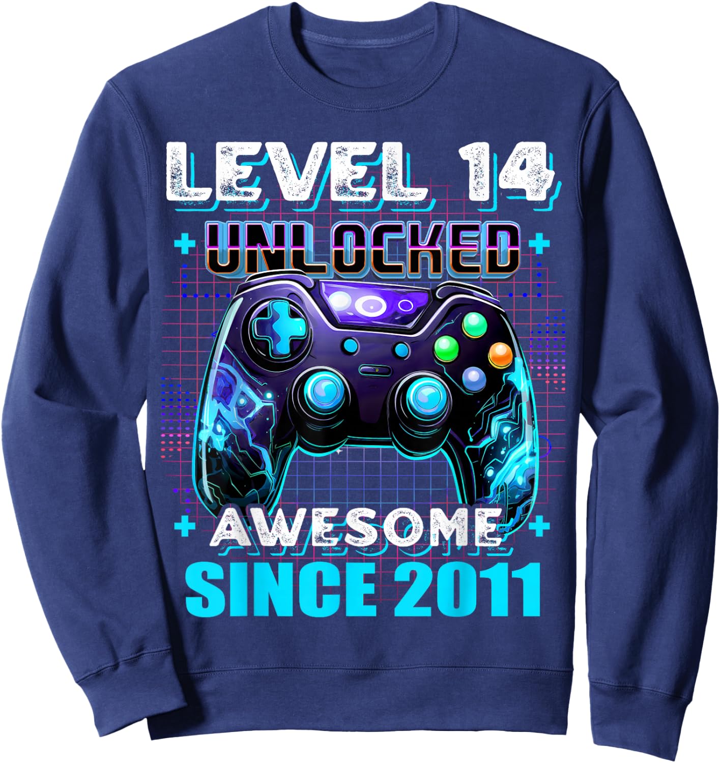 14th Birthday Boy Level 14 Gamer 14 Year Video Game Party Sweatshirt - Sweatshirt | Navy
