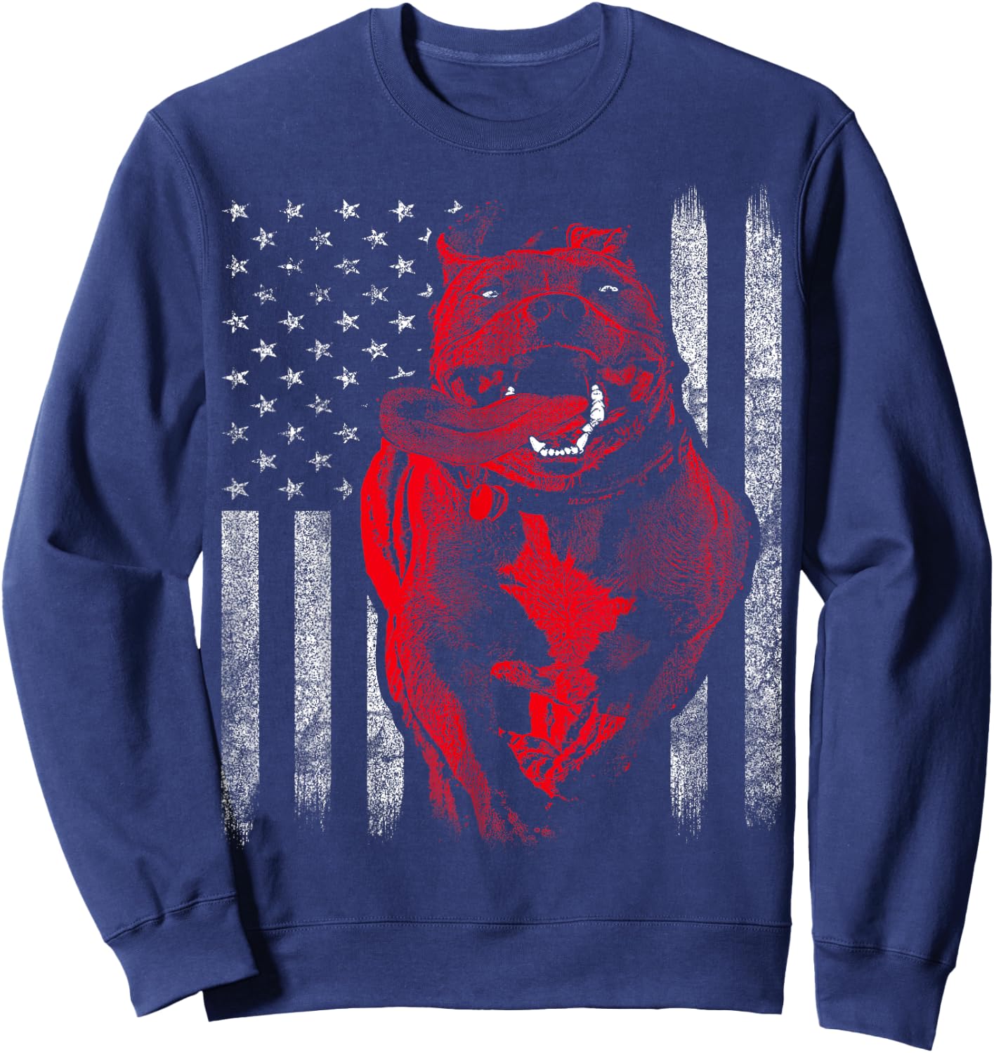 American Bully Pit Bull Dog With American Flag Sweatshirt - Sweatshirt | Navy