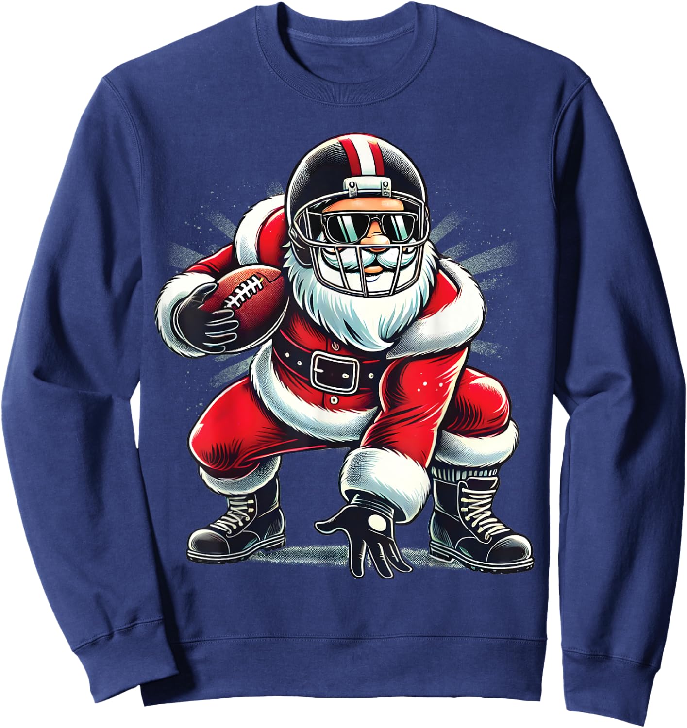 Christmas Santa Claus Football Lineman Quarterback Boys Kids Sweatshirt - Sweatshirt | Navy