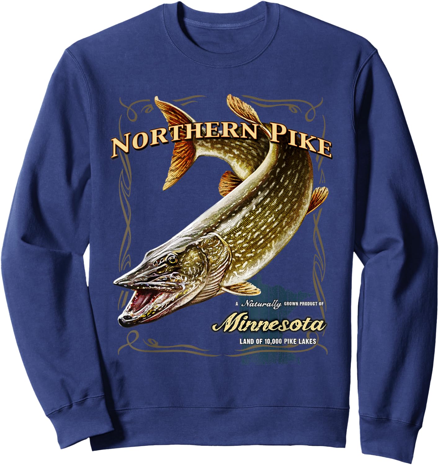 Northern Pike, a Naturally Grown Minnesota Product Sweatshirt - Sweatshirt | Navy