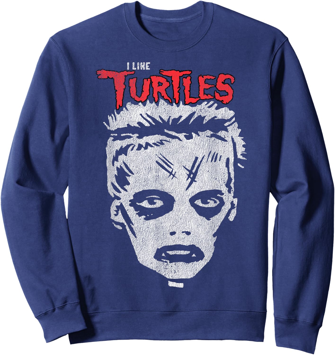 I Like Turtles Zombie Boy Skull Face Sweatshirt - Sweatshirt | Navy