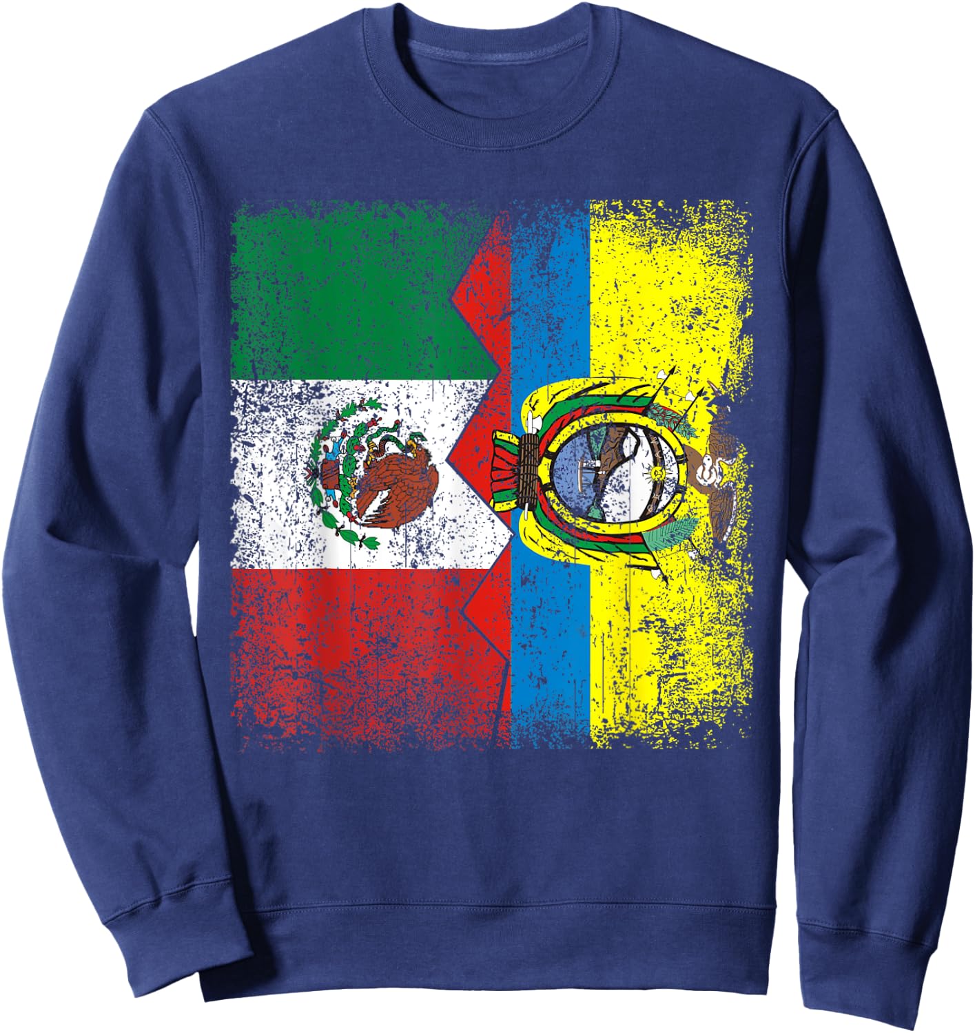 Ecuadorian Roots | Half Mexican Flags | Mexico Ecuador Sweatshirt - Sweatshirt | Navy