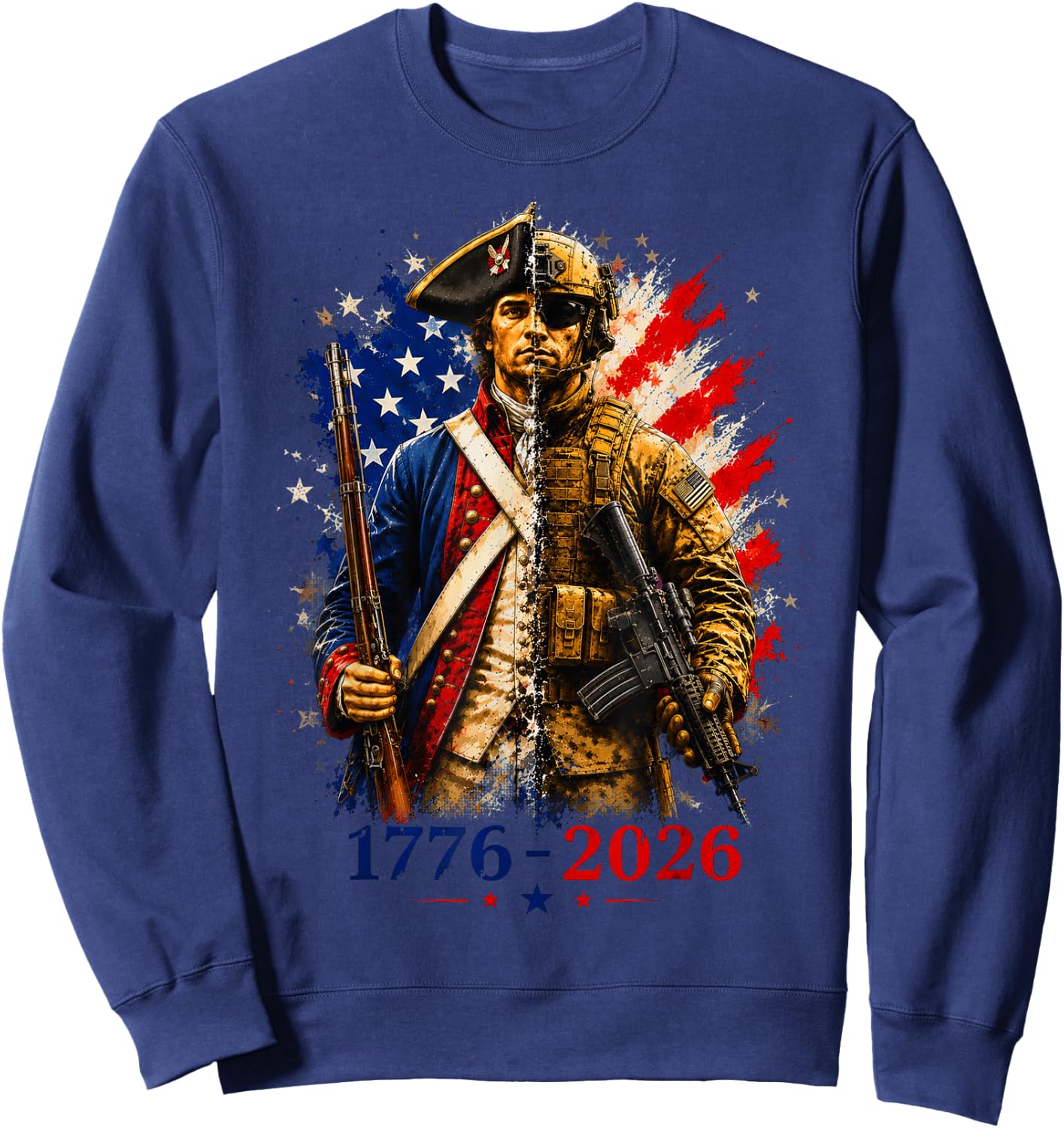 1776-2026 Patriotic Soldier 250th Anniversary America Sweatshirt - Sweatshirt | Navy