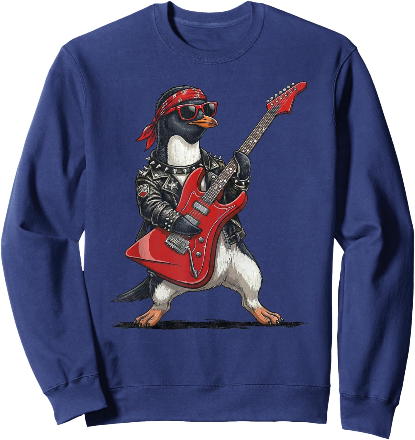 Funny Penguin Playing Red Electric Guitar Musician Rock Punk Sweatshirt - Sweatshirt | Navy