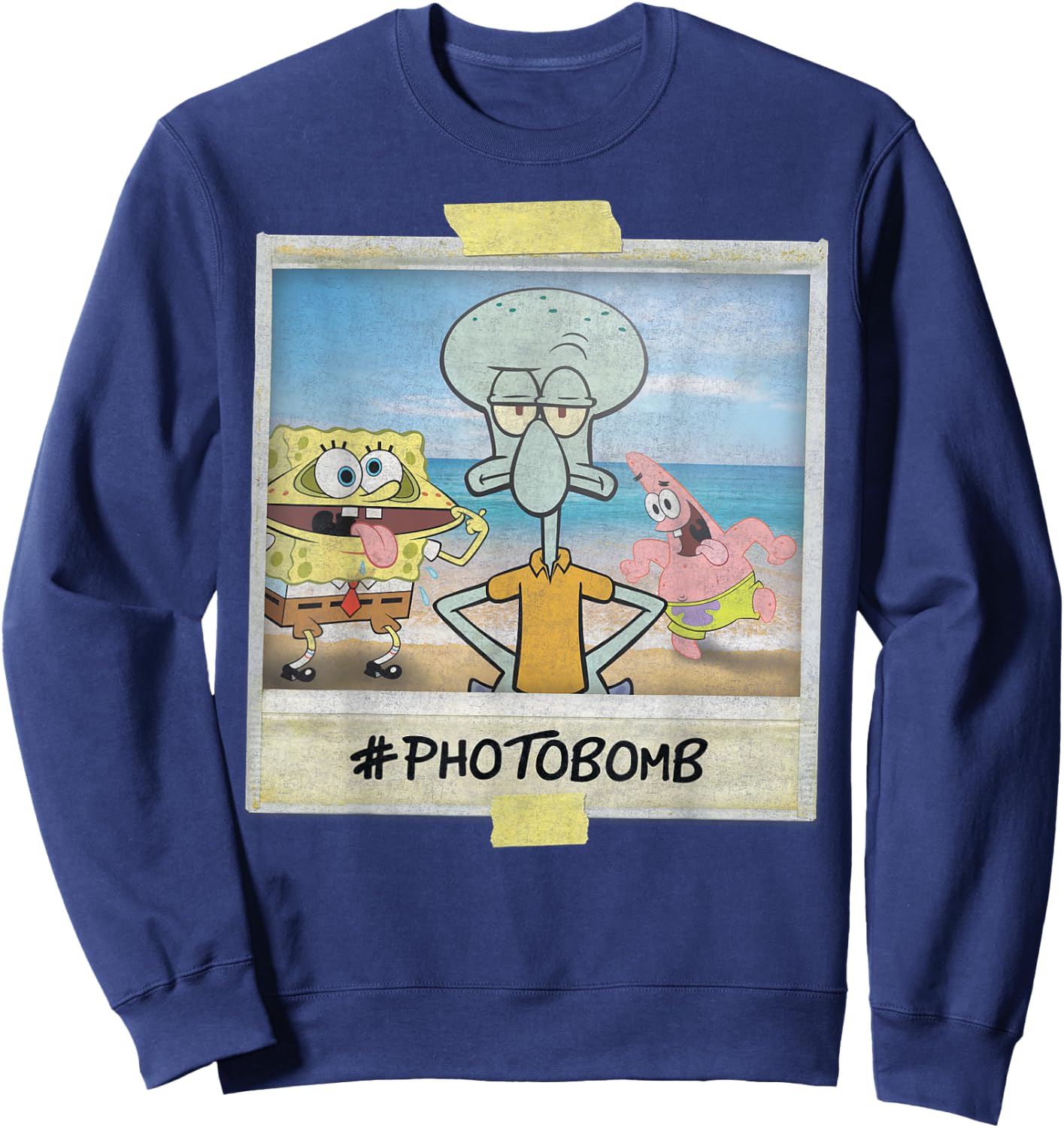 Nickelodeon Spongebob SquarePants Squidward Photobomb Black Adult Boys, -Youth Short Sleeve Sweatshirt - Sweatshirt | Navy