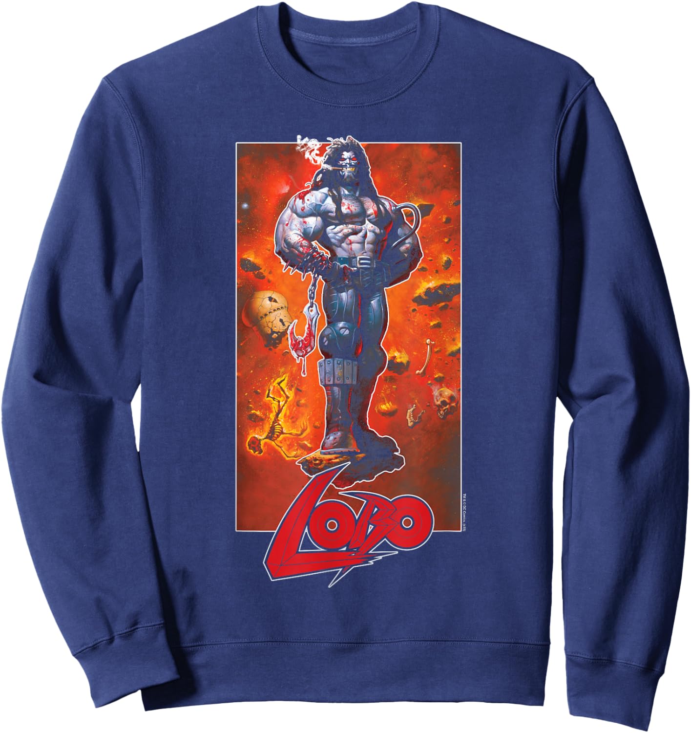 DC Comics Lobo Pose Adult Black Cartoon Sweatshirt - Sweatshirt | Navy