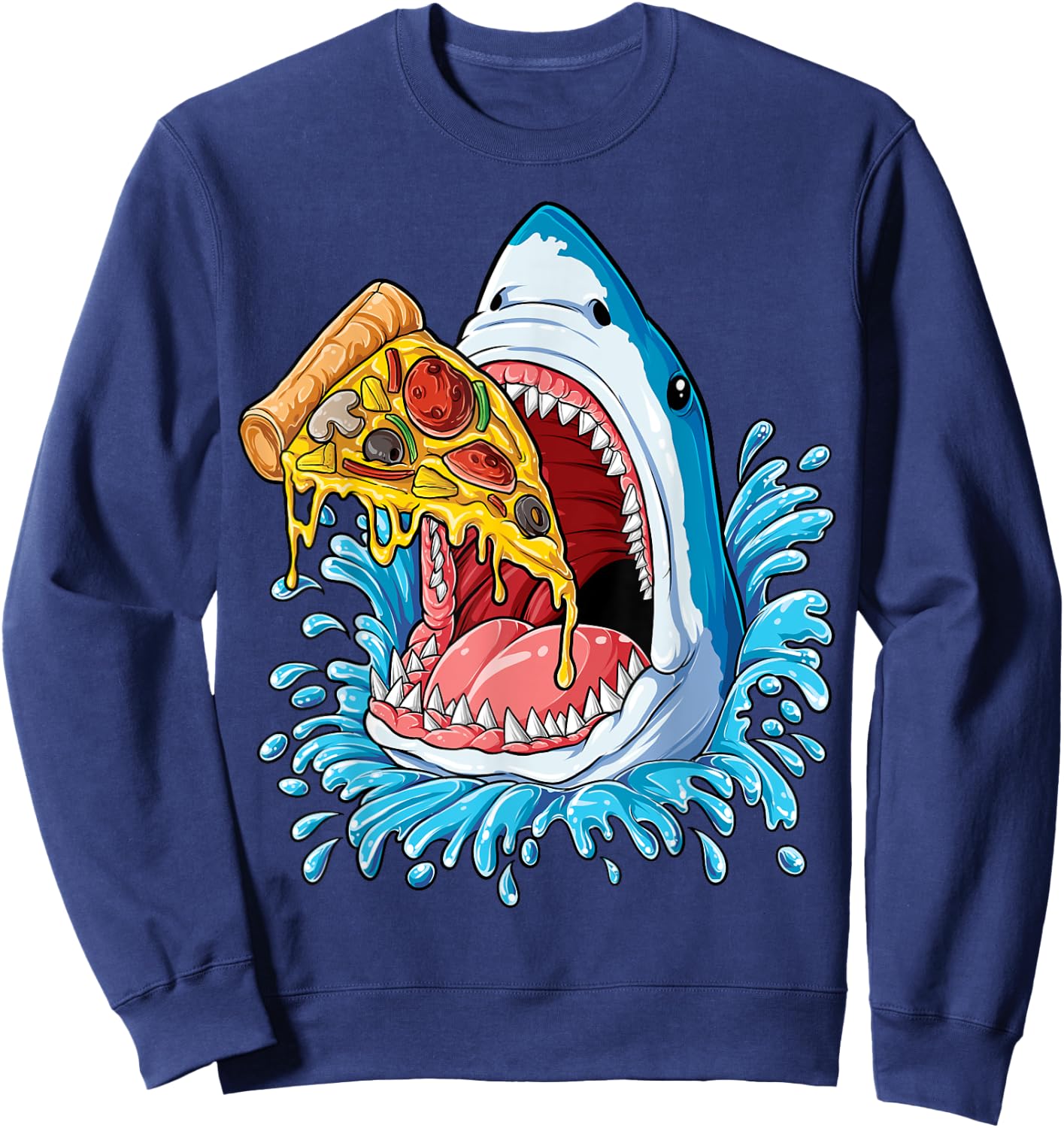 Pizza Eating Shark T shirt Kids Boys Food Lovers Jawsome Sweatshirt - Sweatshirt | Navy