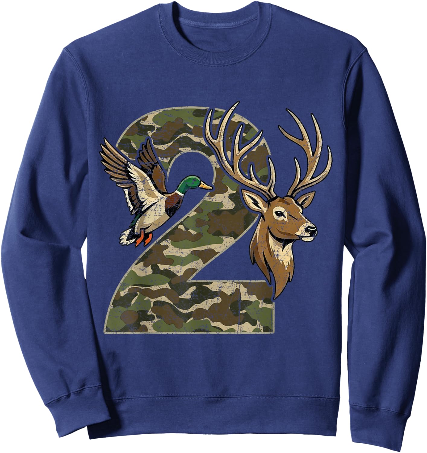 2 Years Old 2nd Birthday for Boys Girls Camouflage Hunting Sweatshirt - Sweatshirt | Navy