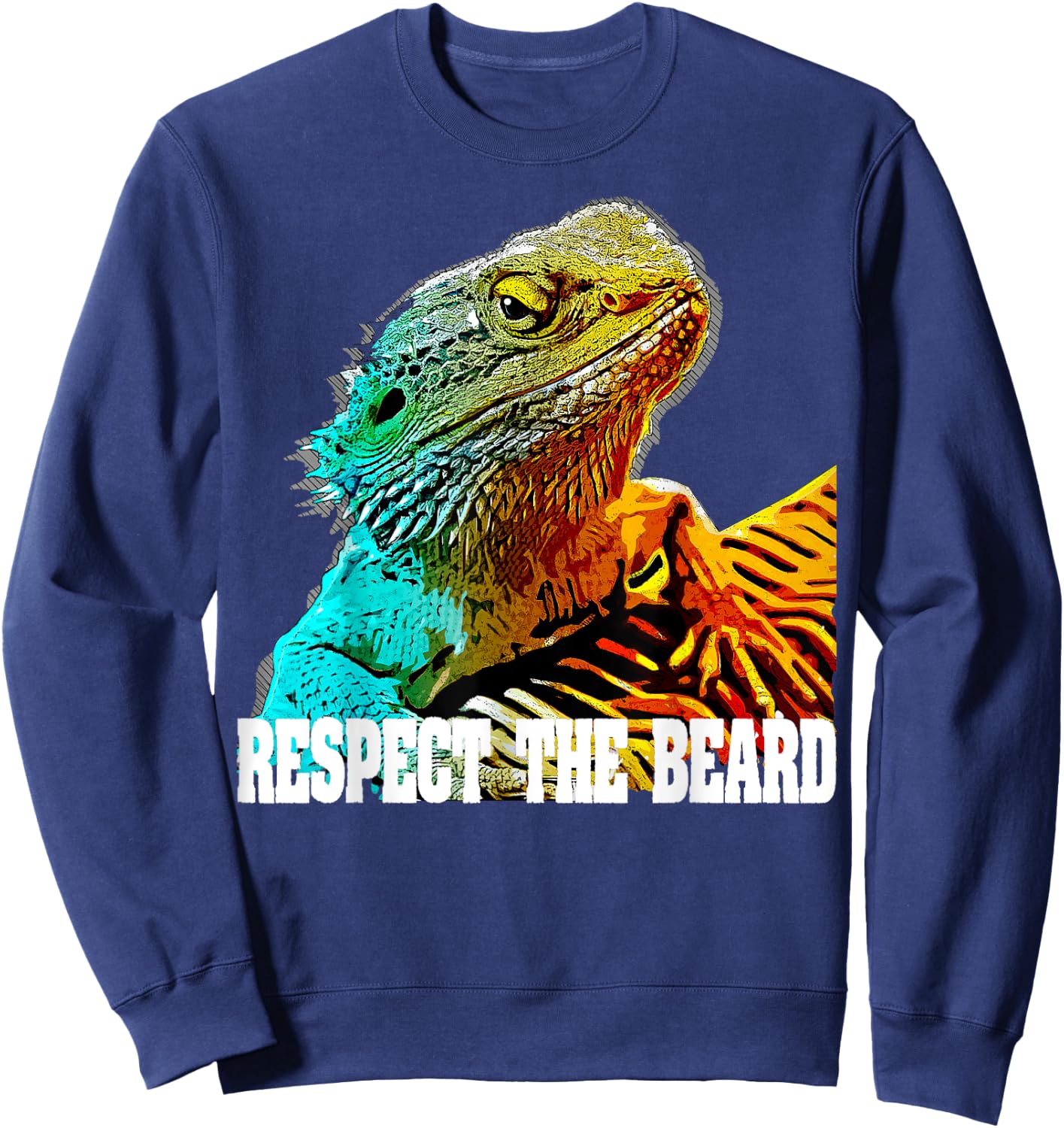 Bearded Dragon Reptile Lizard Lover Shirts Respect The Beard T shirt Funny Bearded Dragon -Adults, Kids Black Short Sleeve Classic Fit Cotton Blend, Polyester Blend Small Sweatshirt - Sweatshirt | Navy