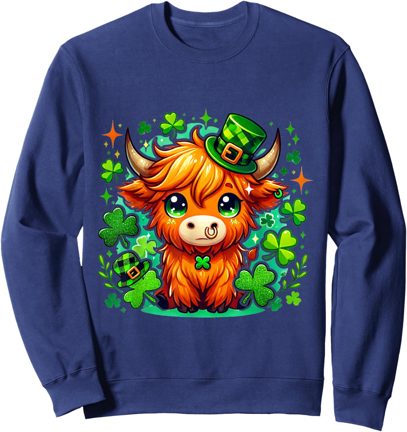 Cute Highland Cow St. Patrick's Day Design - Irish Festive Sweatshirt - Sweatshirt | Navy