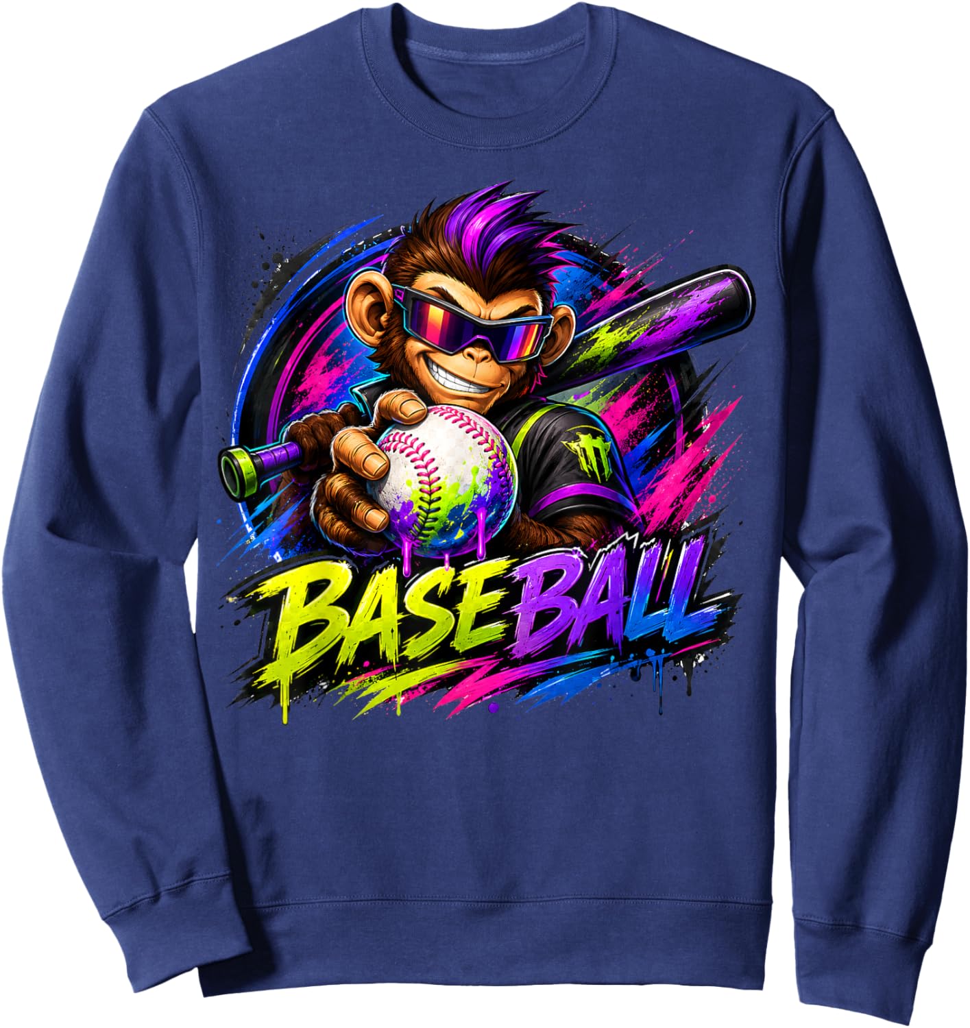 Monkey Funny Animals Baseball Ice Cream Drip Cool Sweatshirt - Sweatshirt | Navy
