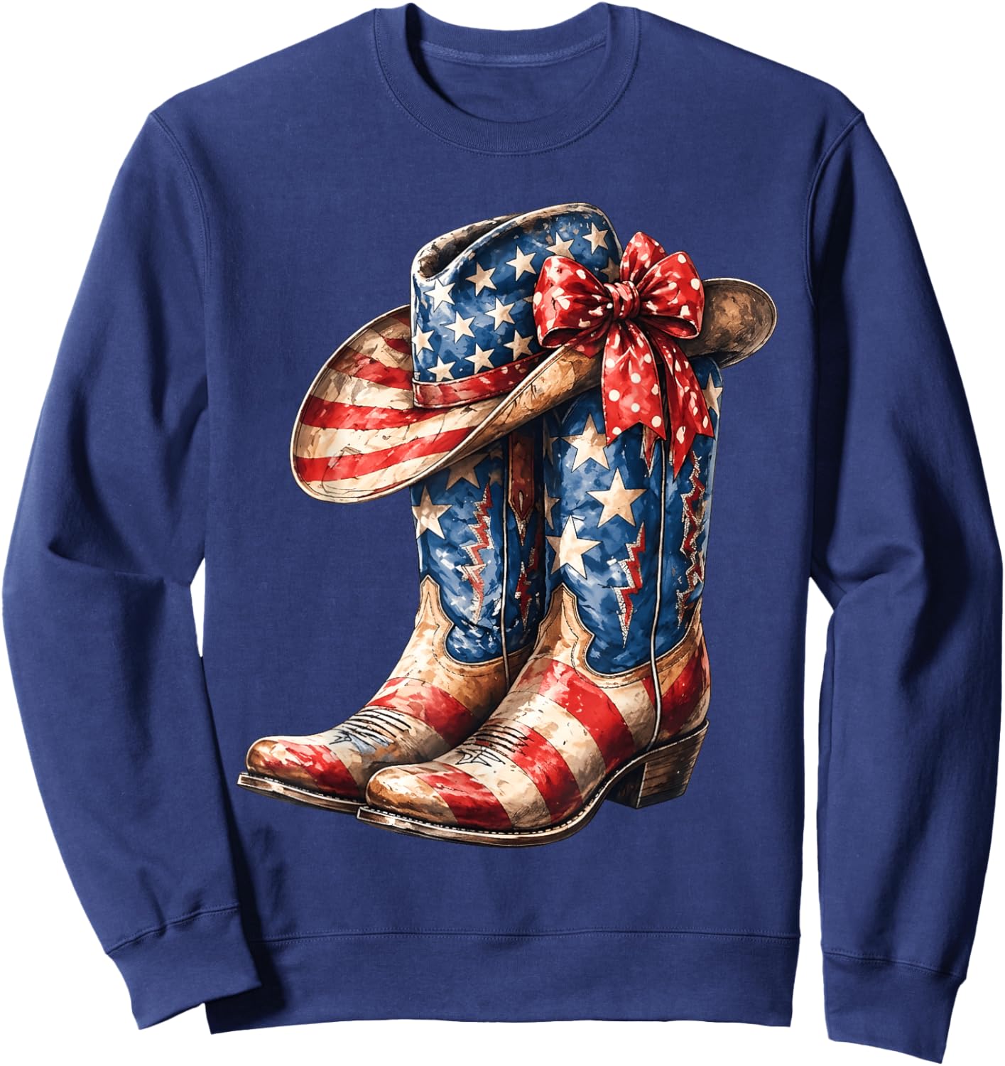 4th of July Cowgirl Boots Patriotic Women Girl Sweatshirt - Sweatshirt | Navy