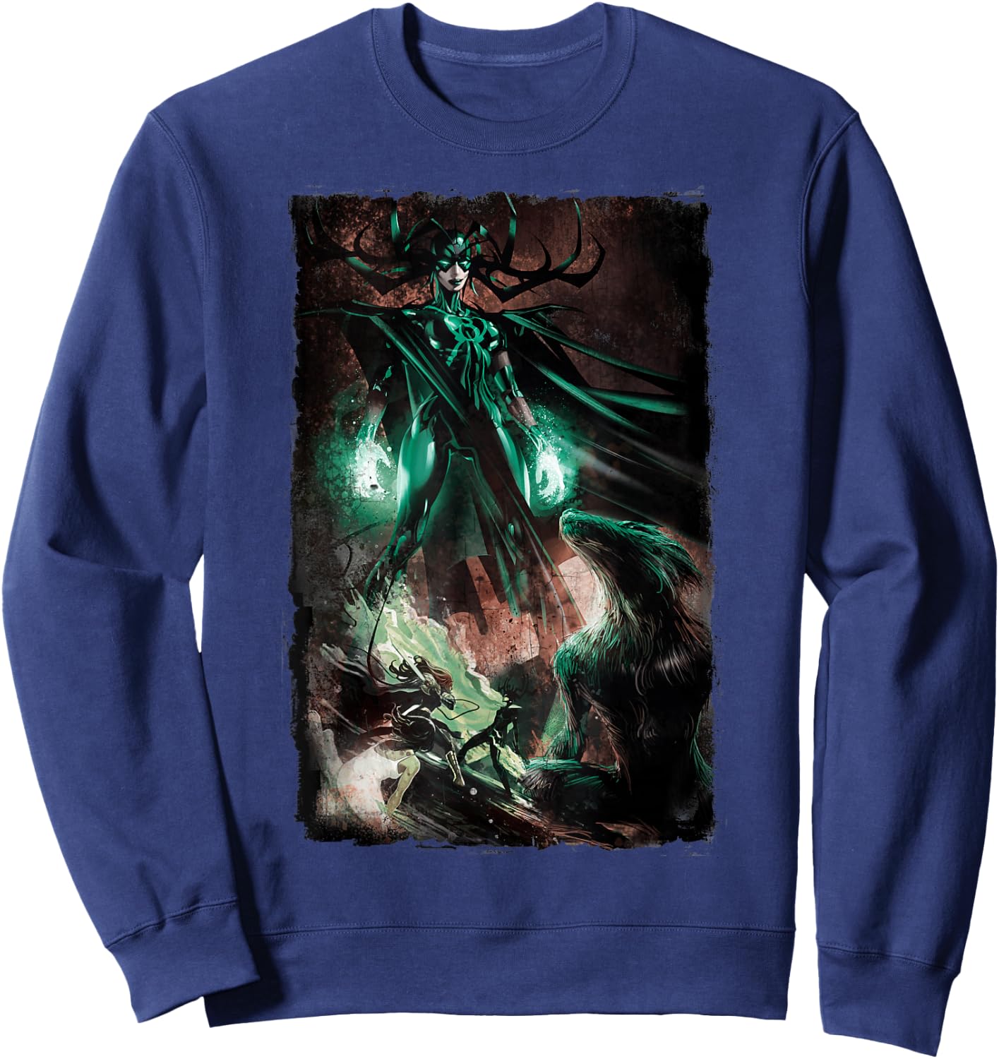 Marvel Hela Wolf Distressed Comic Graphic Sweatshirt - Sweatshirt | Navy
