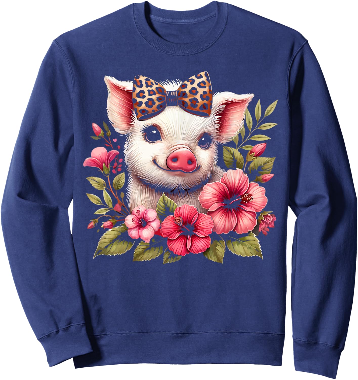 Pig With Leopard Headband Flower Cute Pig Lover Sweatshirt - Sweatshirt | Navy