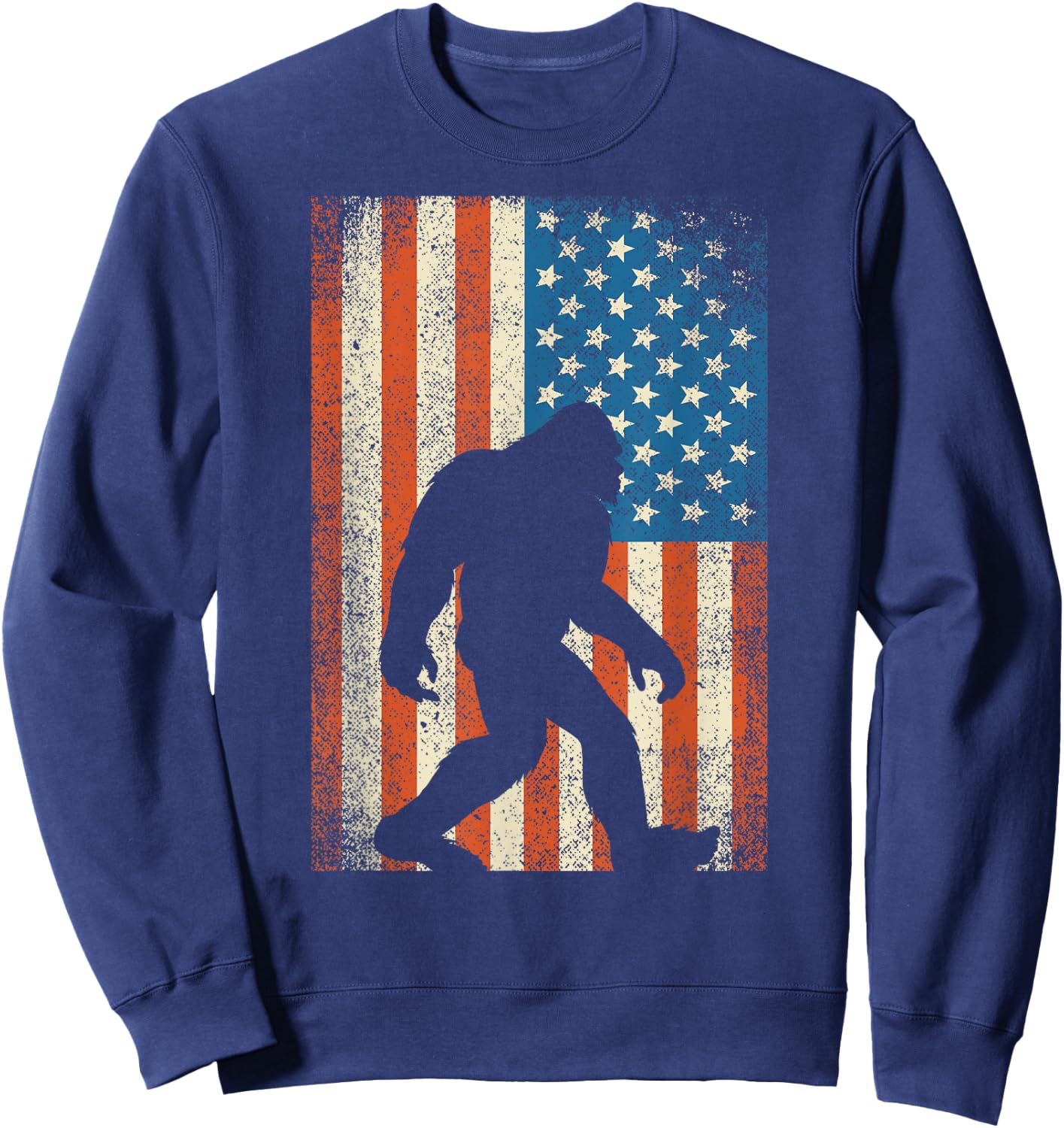Bigfoot Sasquatch I Believe Patriot American Flag USA Sweatshirt - Sweatshirt | Navy