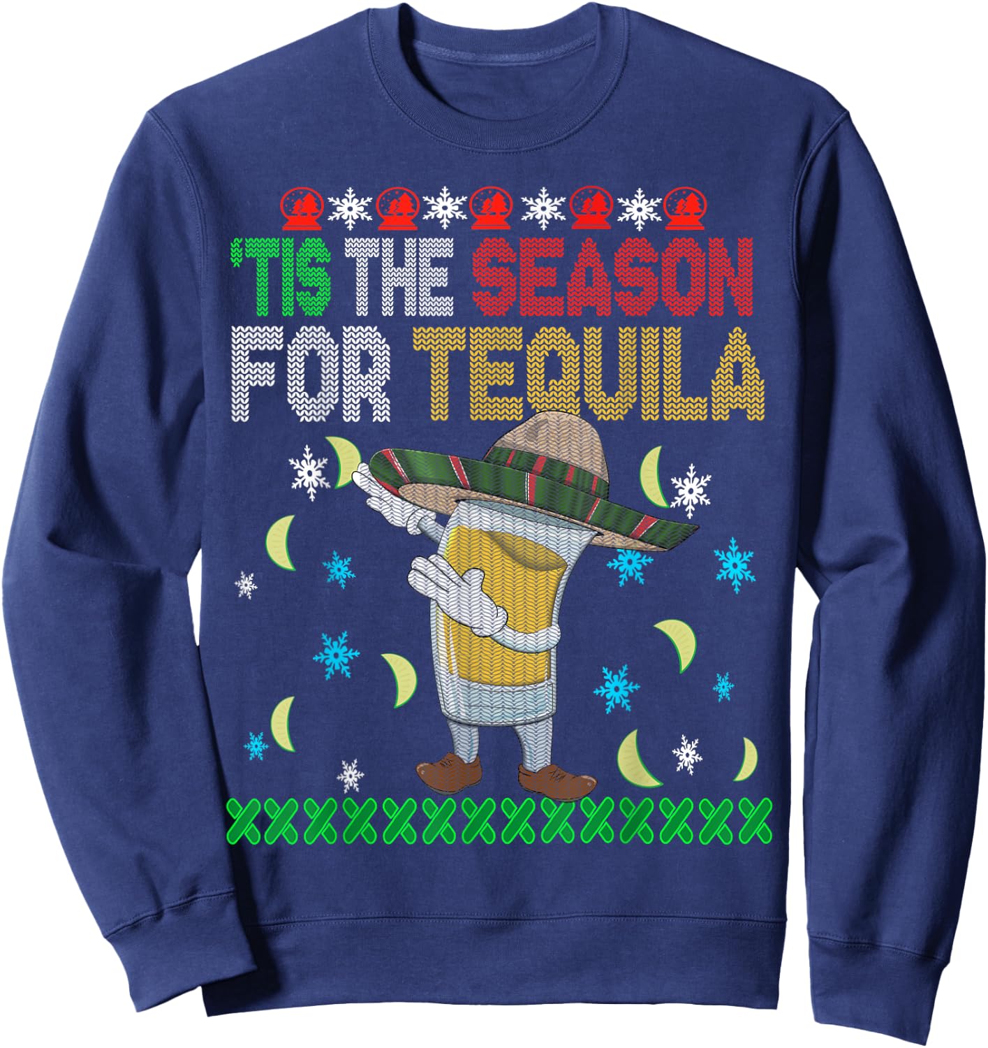 'Tis The Season For Tequila Dabbing Ugly Christmas Alcohol Sweatshirt - Sweatshirt | Navy