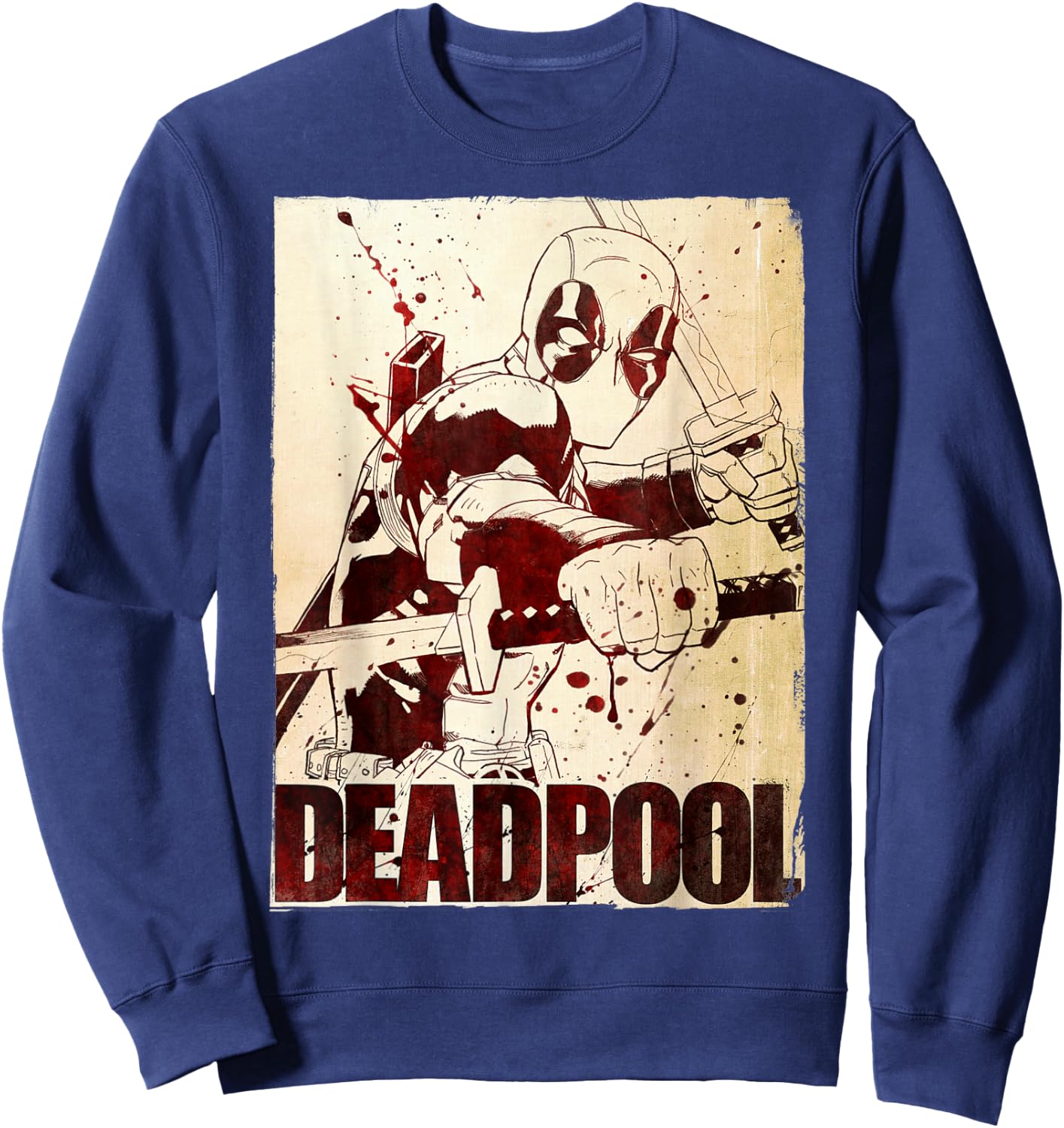 Marvel Deadpool Rustic Splatter Vintage Western Sweatshirt - Sweatshirt | Navy