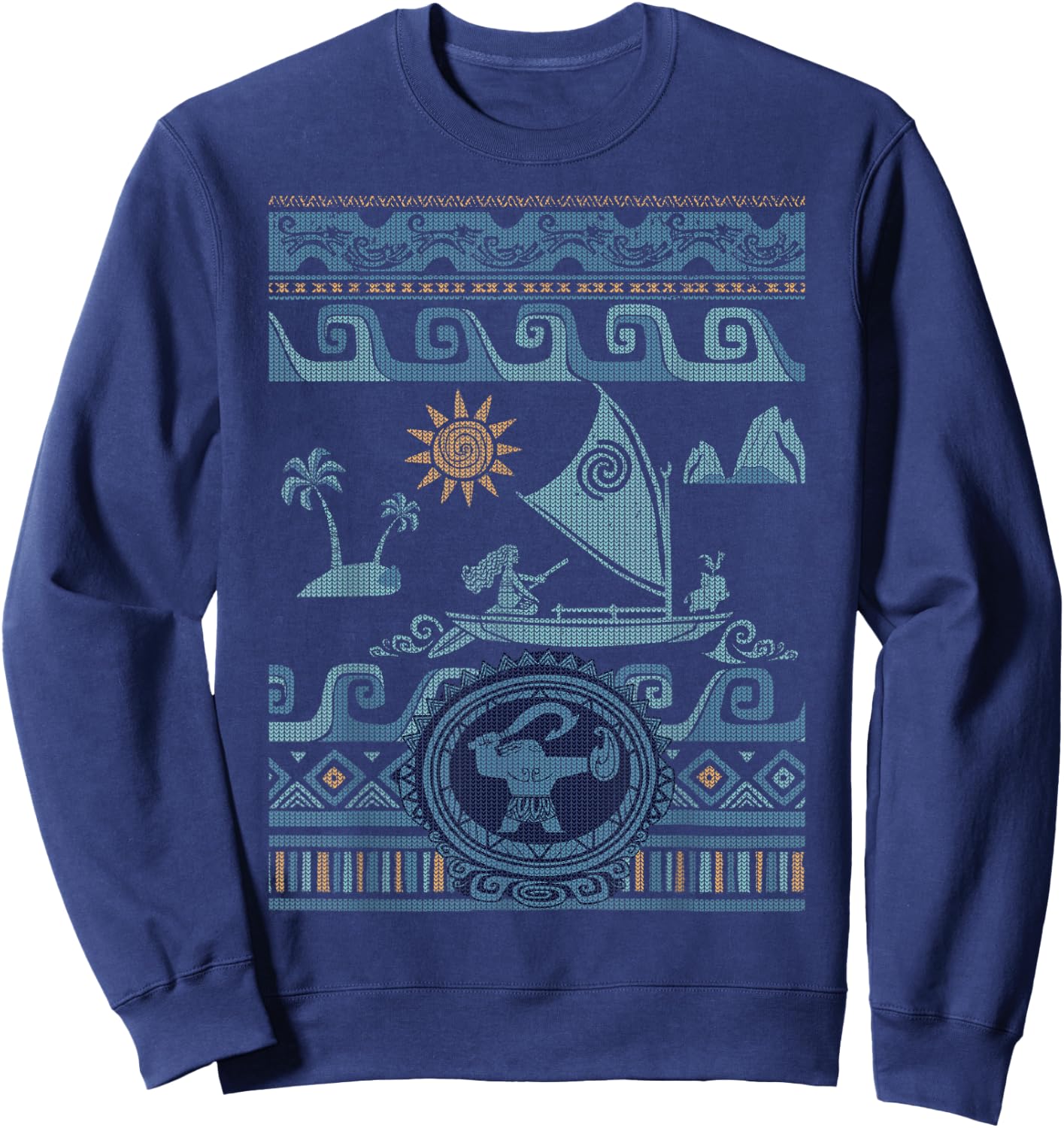 Disney Moana Stitch Ocean Voyage Pattern Ugly Sweater Style Sweatshirt - Sweatshirt | Navy