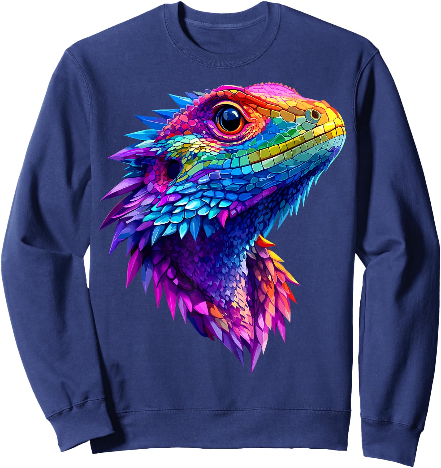 Colorful Bearded Dragon Face Reptile Animal Lover Black Sweatshirt - Sweatshirt | Navy