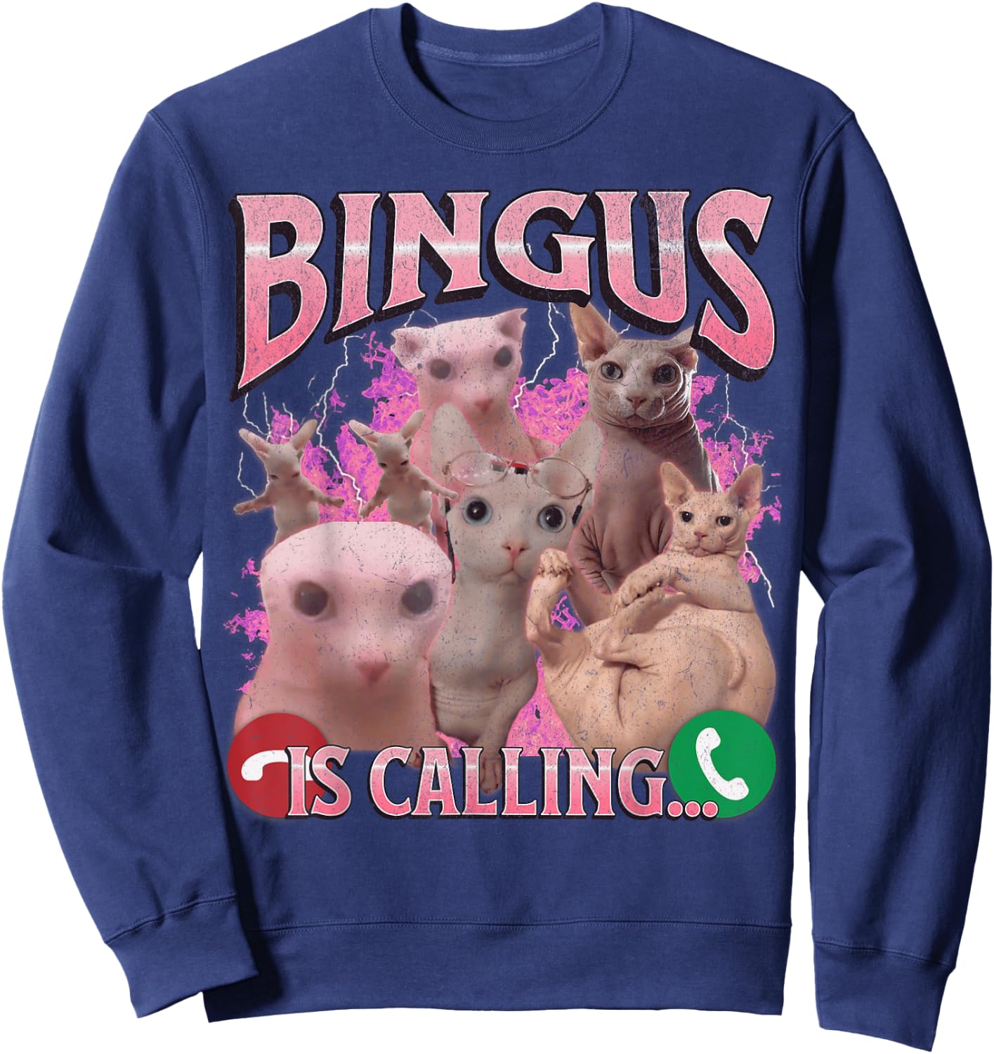 Bingus Is Calling Funny Sphinx Cat Meme Bootleg Graphic Men Women Kids Sweatshirt - Sweatshirt | Navy